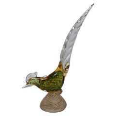 Faisan de Murano vert avec inclusions d'or, vers 1950
