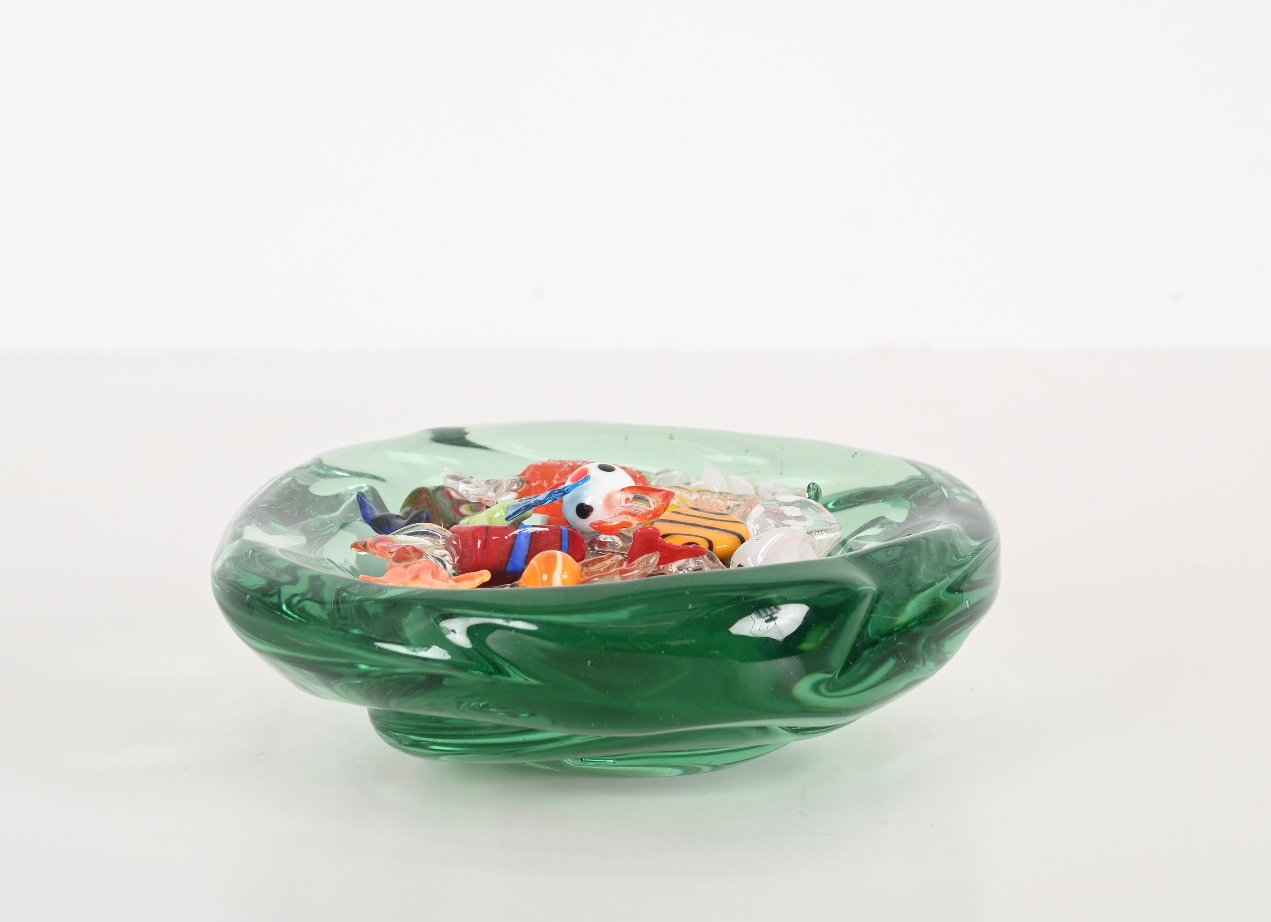 Green Murano Sommerso Glass Bowl Signed by Archimede Seguso, Italy, 1960s In Good Condition For Sale In Roma, IT