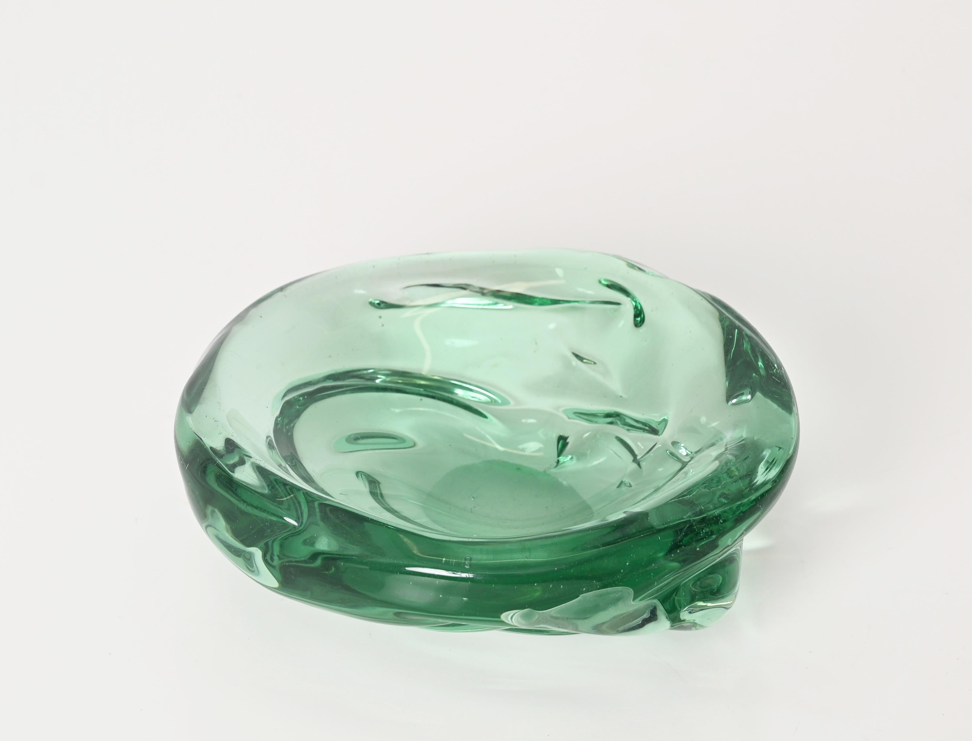 20th Century Green Murano Sommerso Glass Bowl Signed by Archimede Seguso, Italy, 1960s For Sale