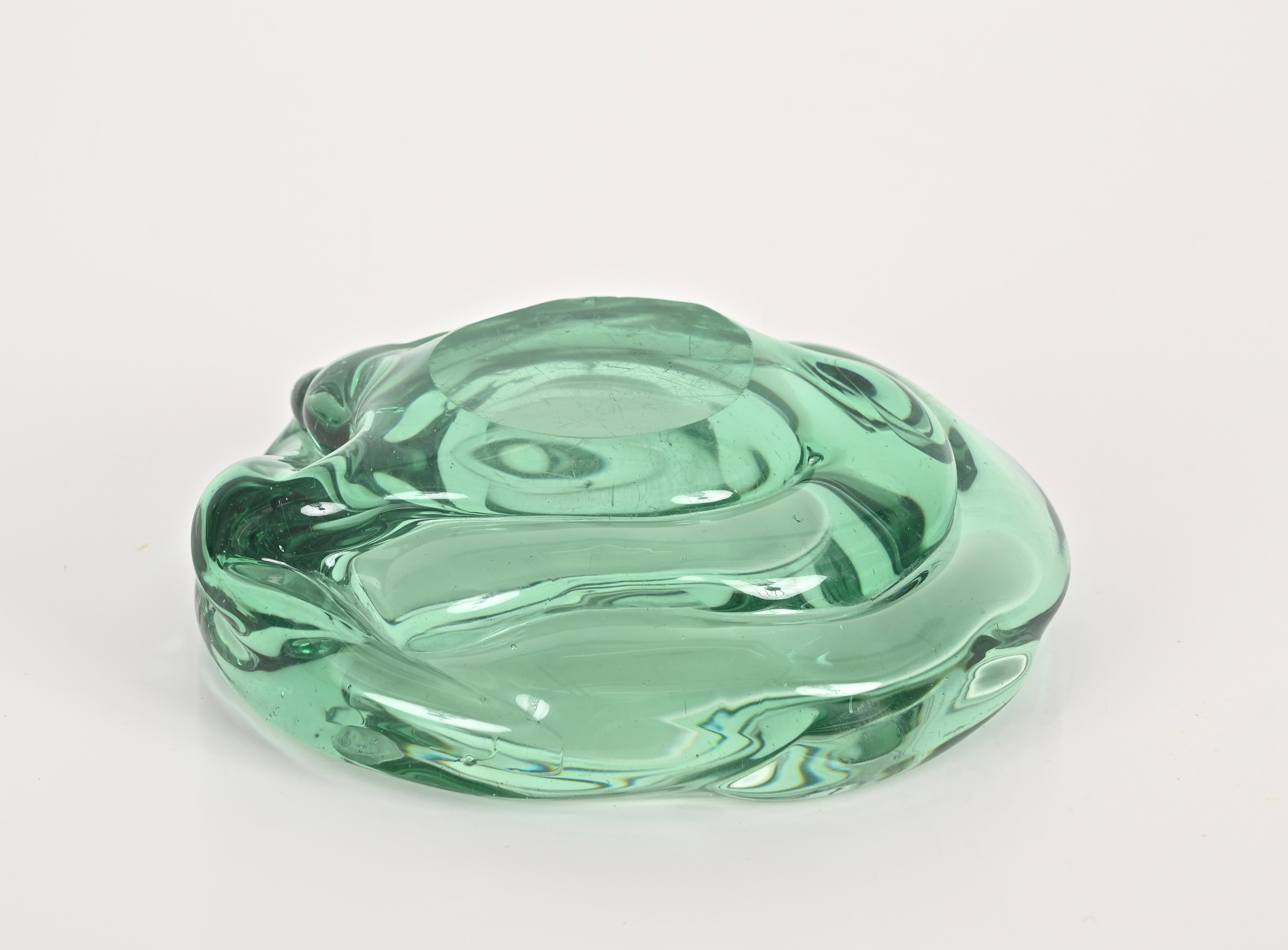 Green Murano Sommerso Glass Bowl Signed by Archimede Seguso, Italy, 1960s For Sale 3