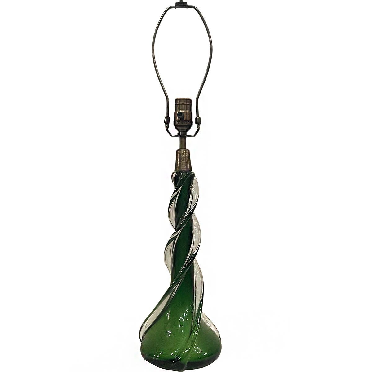 Italian Green Murano Table Lamp For Sale