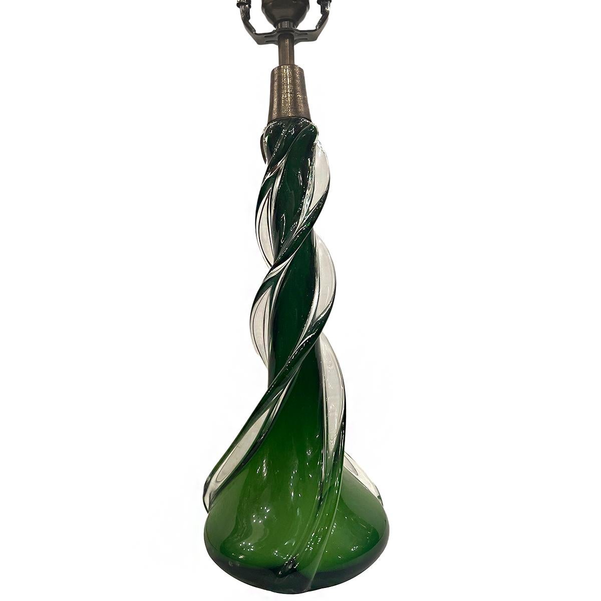 Green Murano Table Lamp In Good Condition For Sale In New York, NY