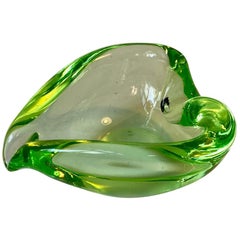 Green Murano Vaseline Glass Dish from Seguso, 1950s