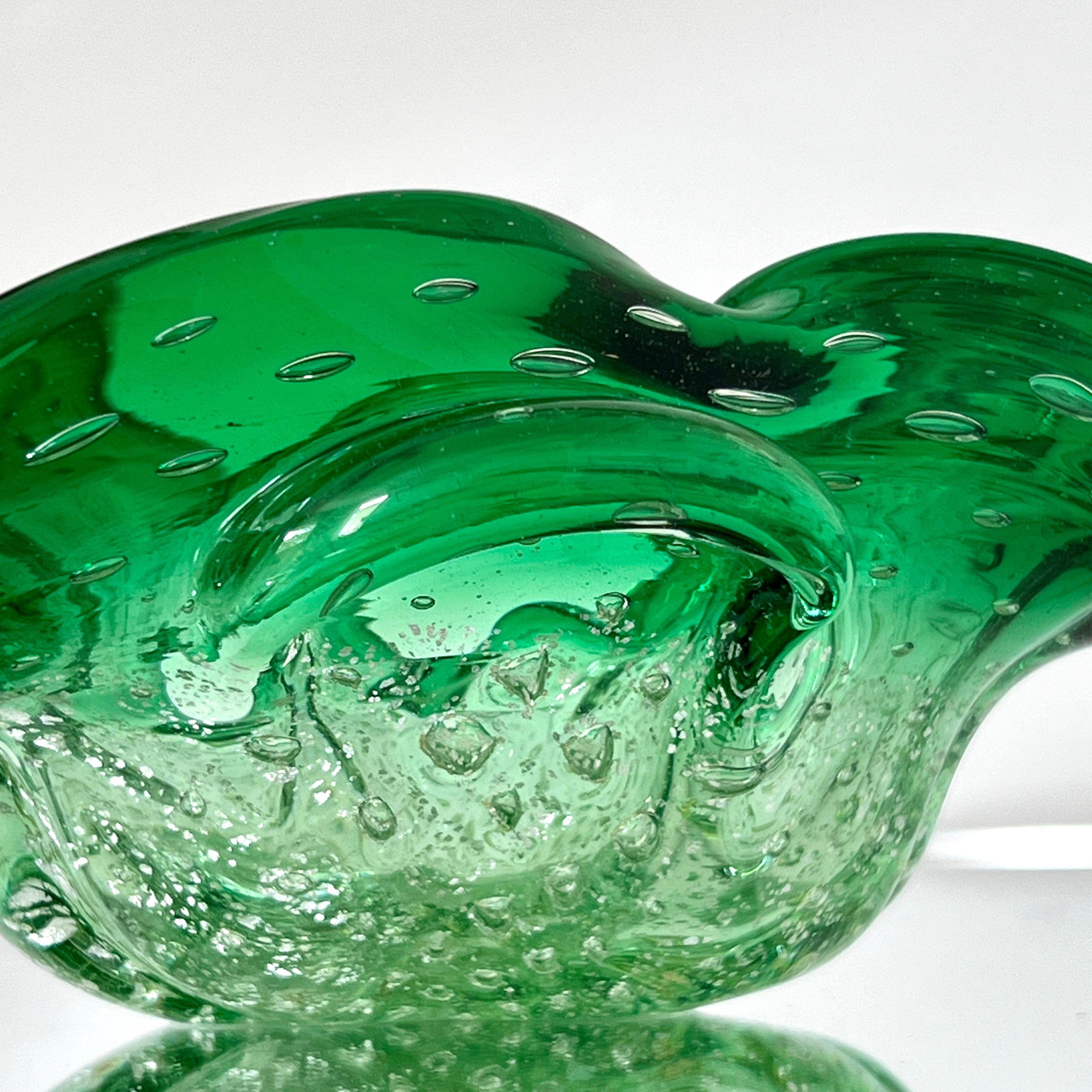 Murano Glass Green Murano Vide-Poche Bowl or Ashtray with Gold Leaf Accents, Italy, c. 1950 For Sale