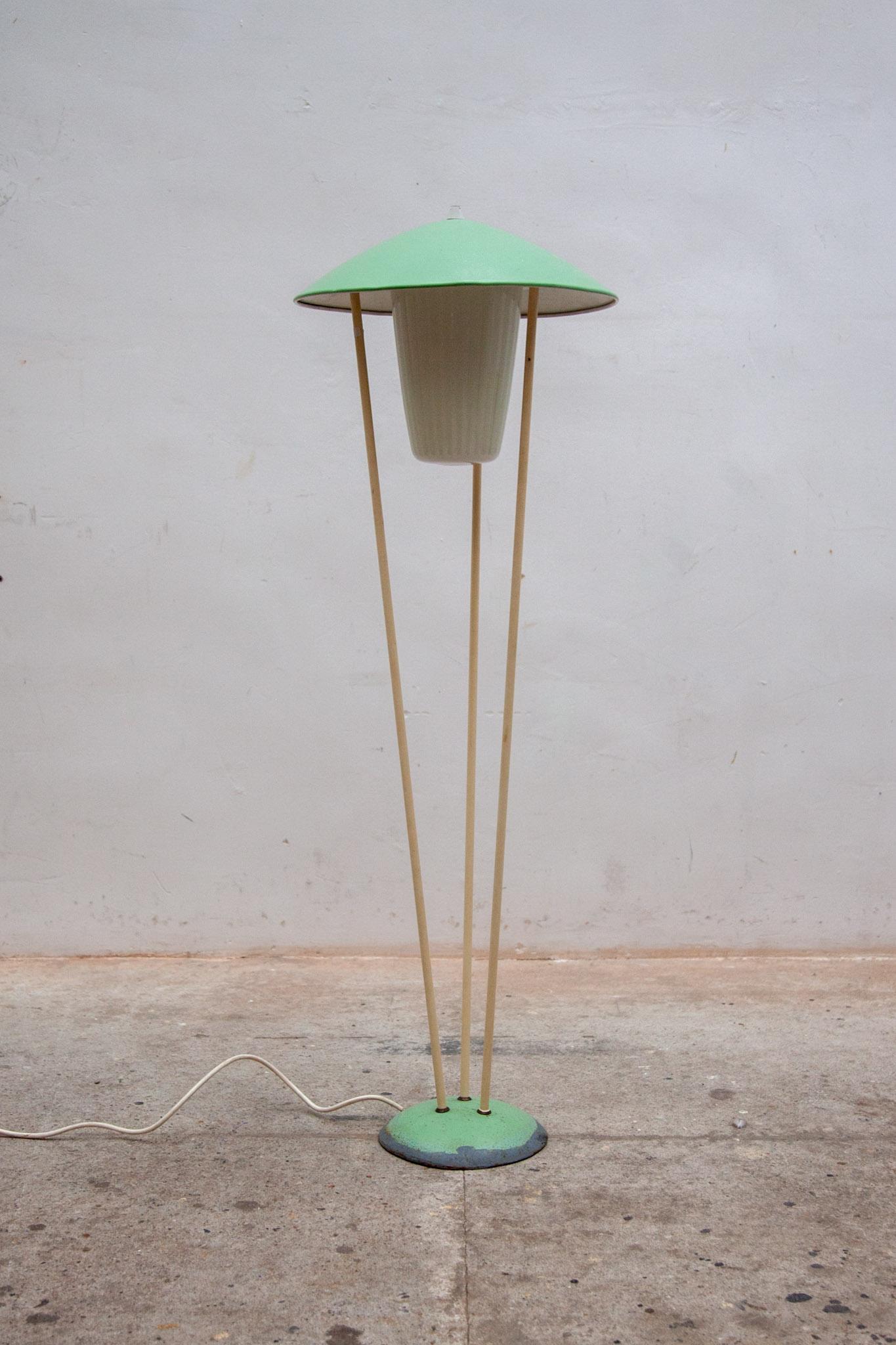 Mid-Century Modern Green Mushroom Floor Lamp Expo 58, BEGA Belgium For Sale