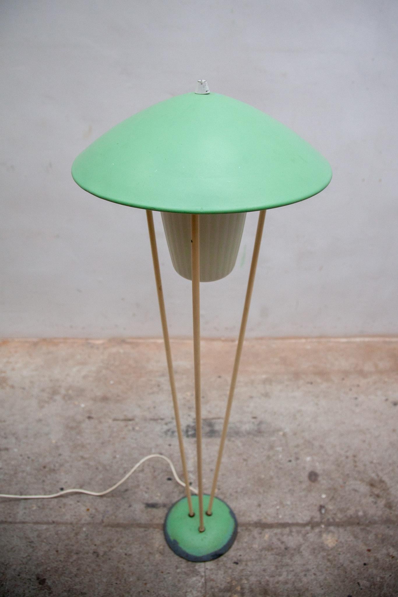 Mid-20th Century Green Mushroom Floor Lamp Expo 58, BEGA Belgium For Sale