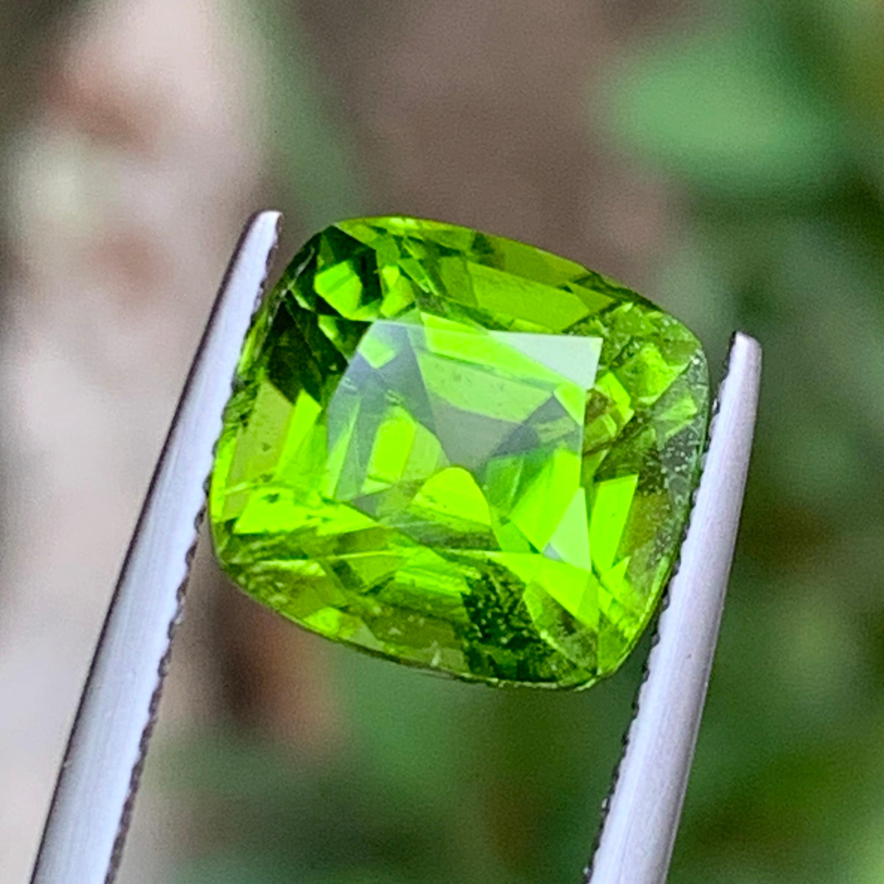 Piedra natural verde de peridoto, talla cojín de 7,35 ct para anillo, joyería colgante 7