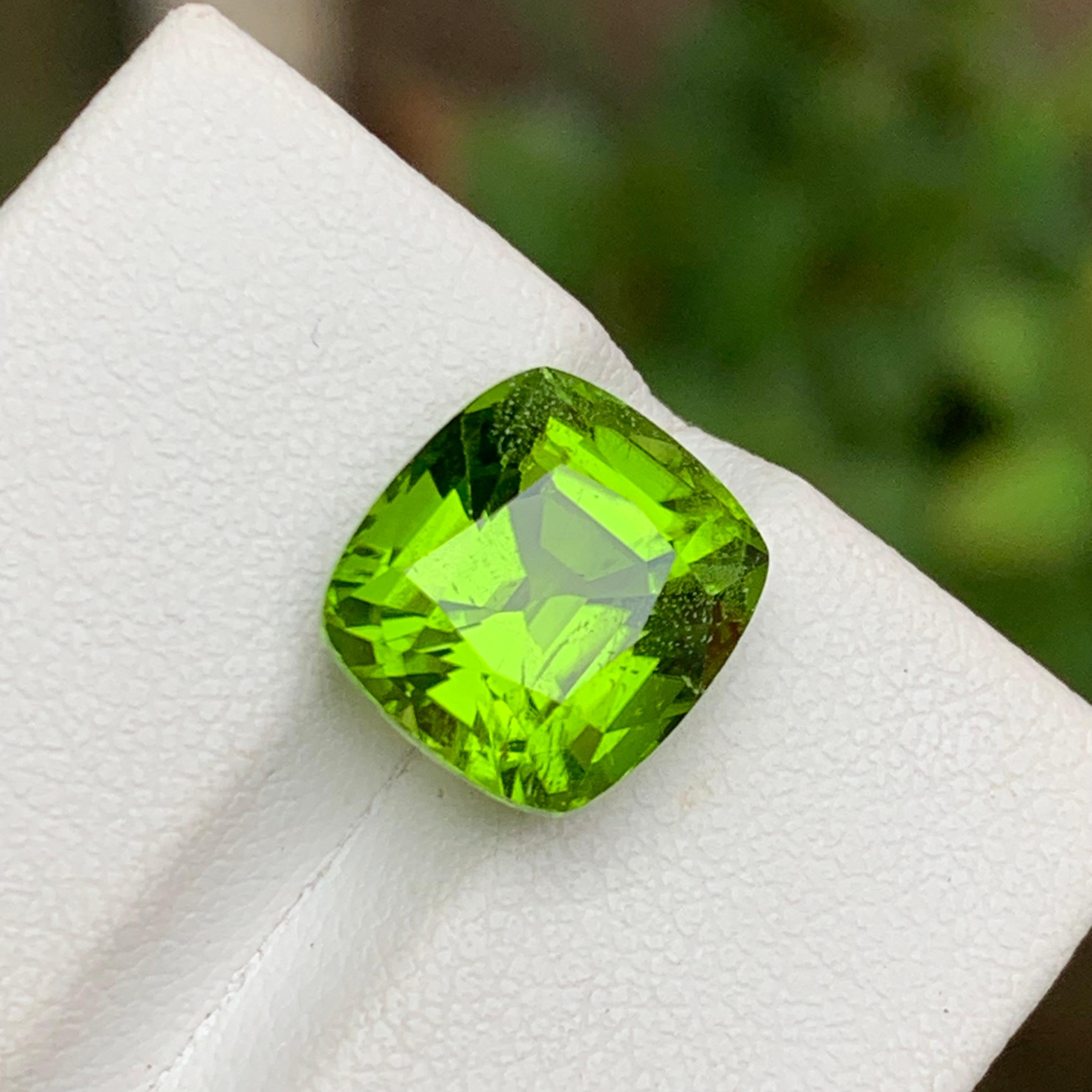 Piedra natural verde de peridoto, talla cojín de 7,35 ct para anillo, joyería colgante 8