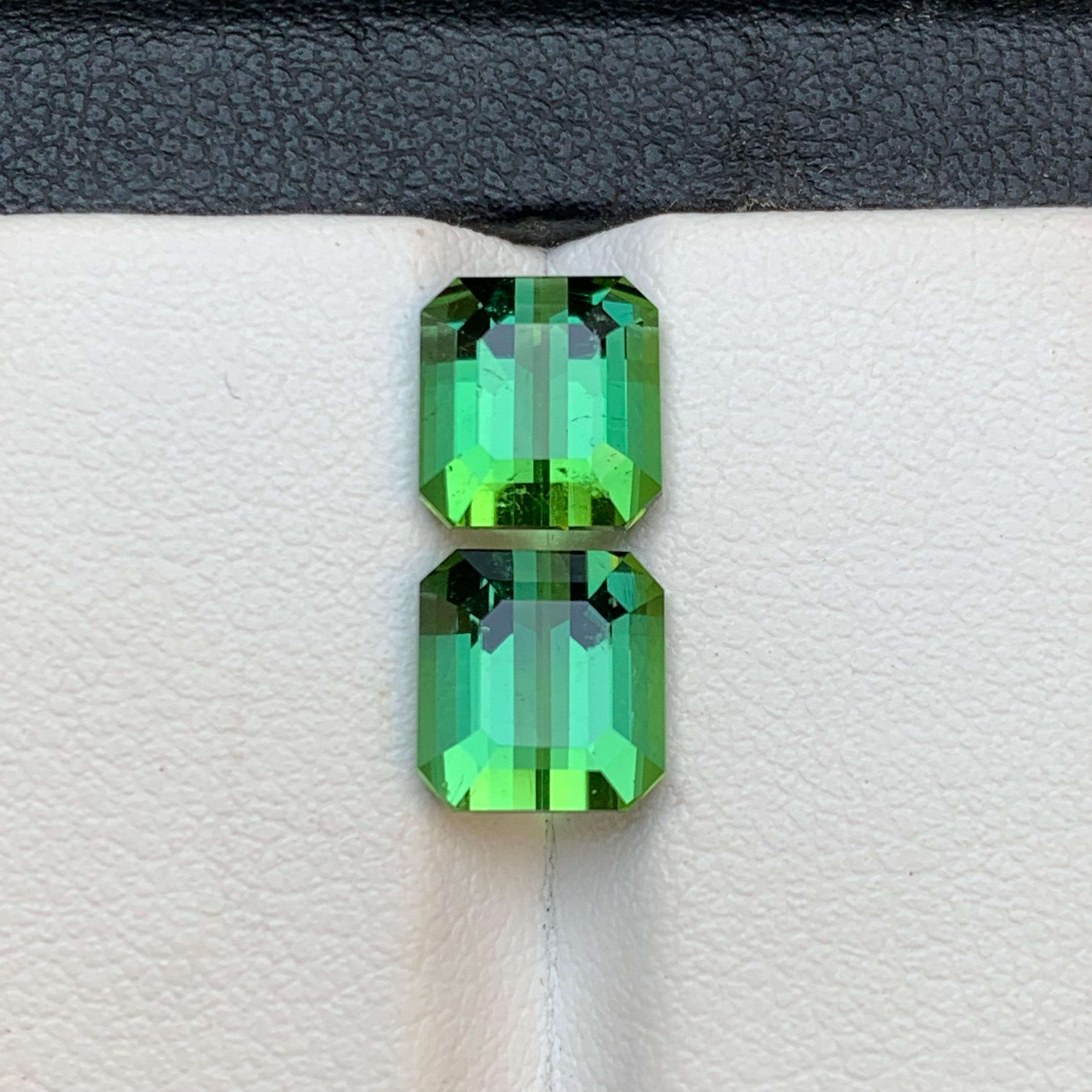 Green Natural Tourmaline Earrings Loose Gemstone Pair Set 5.60 Carat Emerald Cut For Sale 5