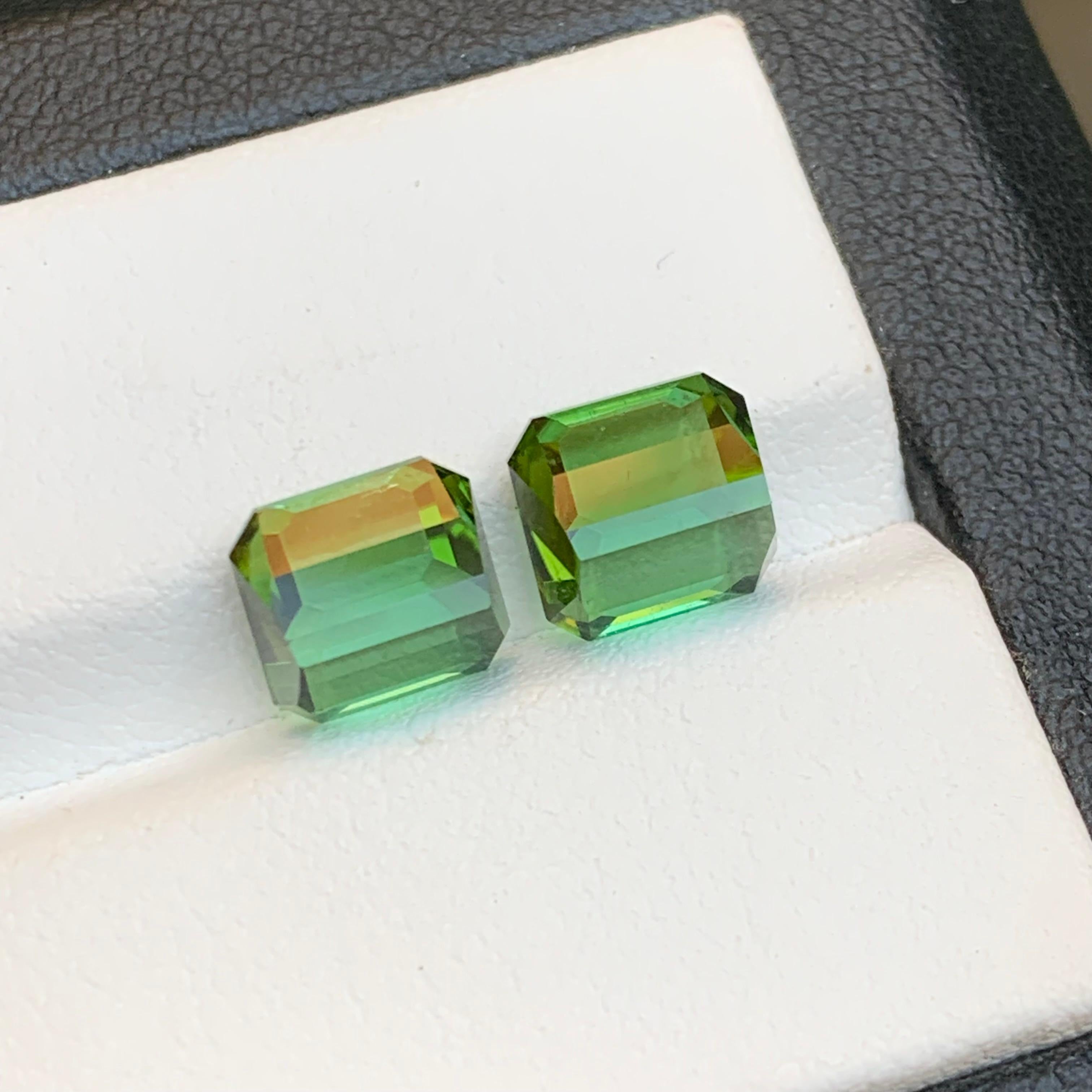 Green Natural Tourmaline Earrings Loose Gemstone Pair Set 5.60 Carat Emerald Cut In New Condition For Sale In Peshawar, PK