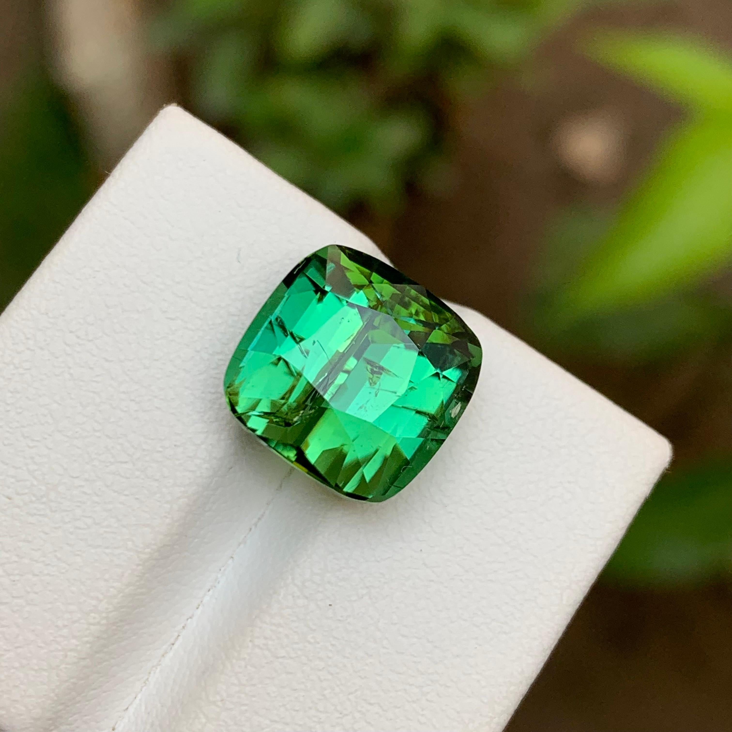 Green Natural Tourmaline Gemstone 10.90Ct Cushion Cut  Pendant  Necklace Jewel For Sale 5