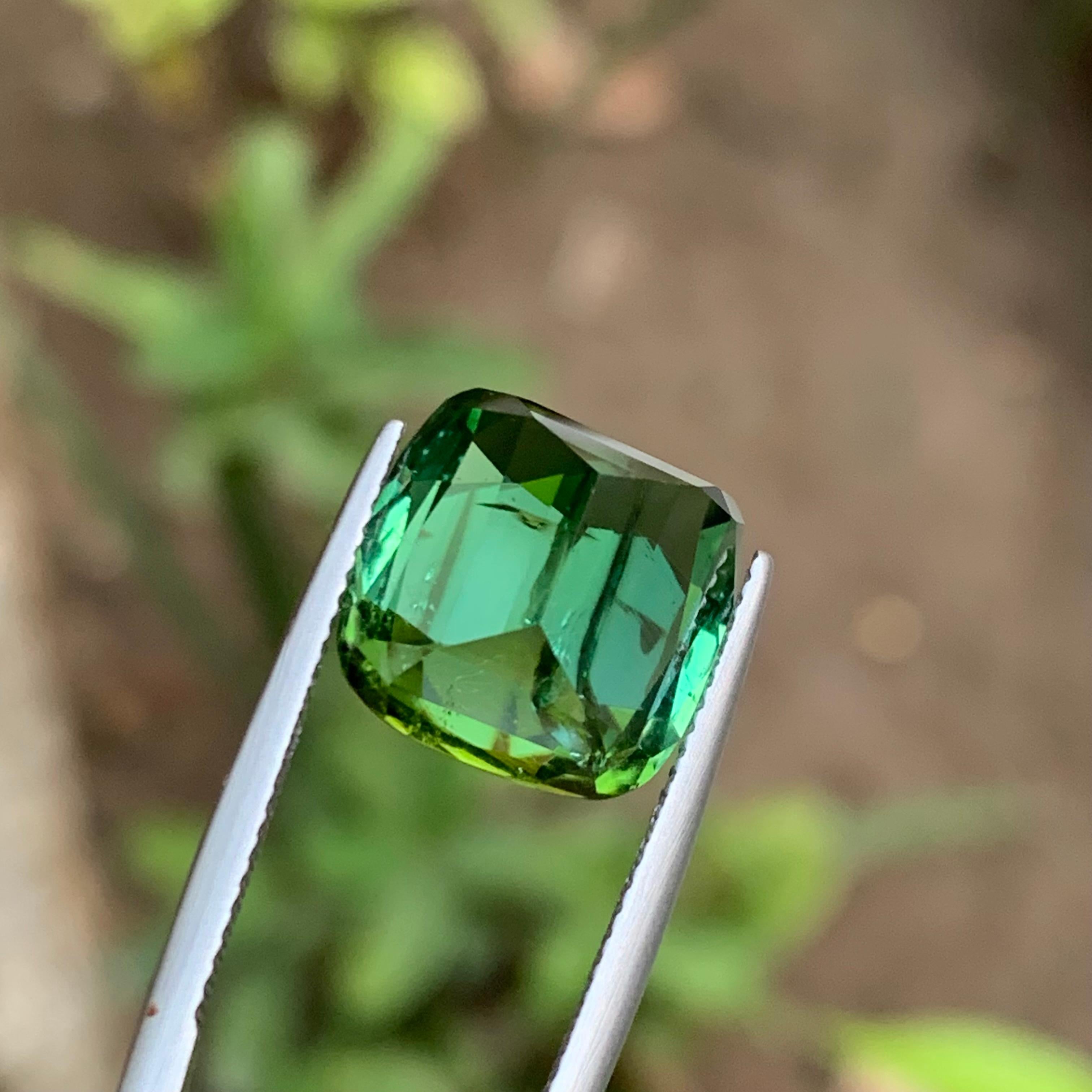 Green Natural Tourmaline Gemstone 10.90Ct Cushion Cut  Pendant  Necklace Jewel For Sale 4