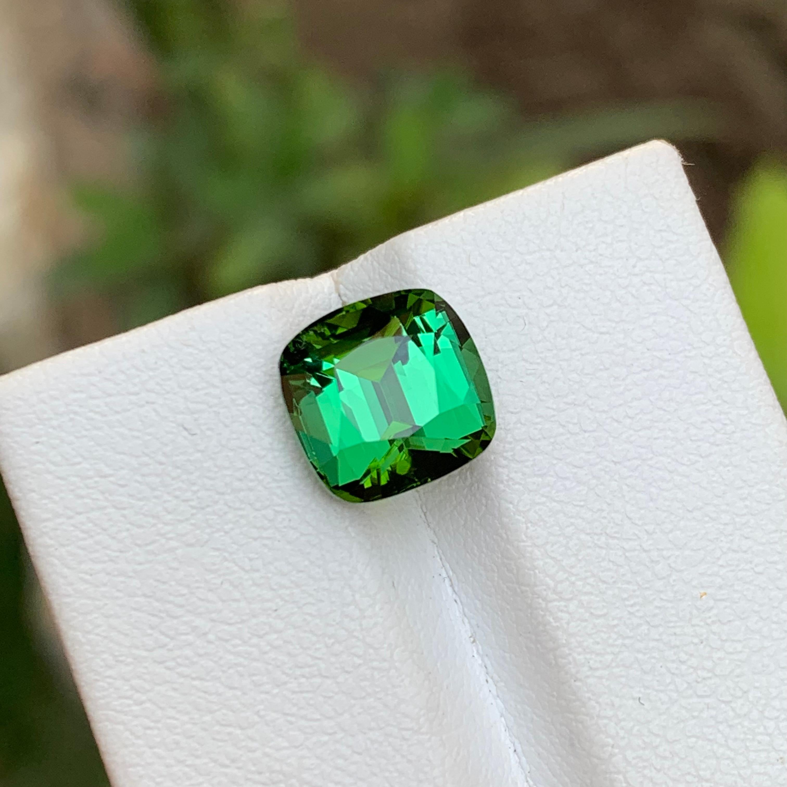 Contemporary Green Natural Tourmaline Gemstone, 4.65 Ct Cushion Cut for Ring, Pendant Jewelry