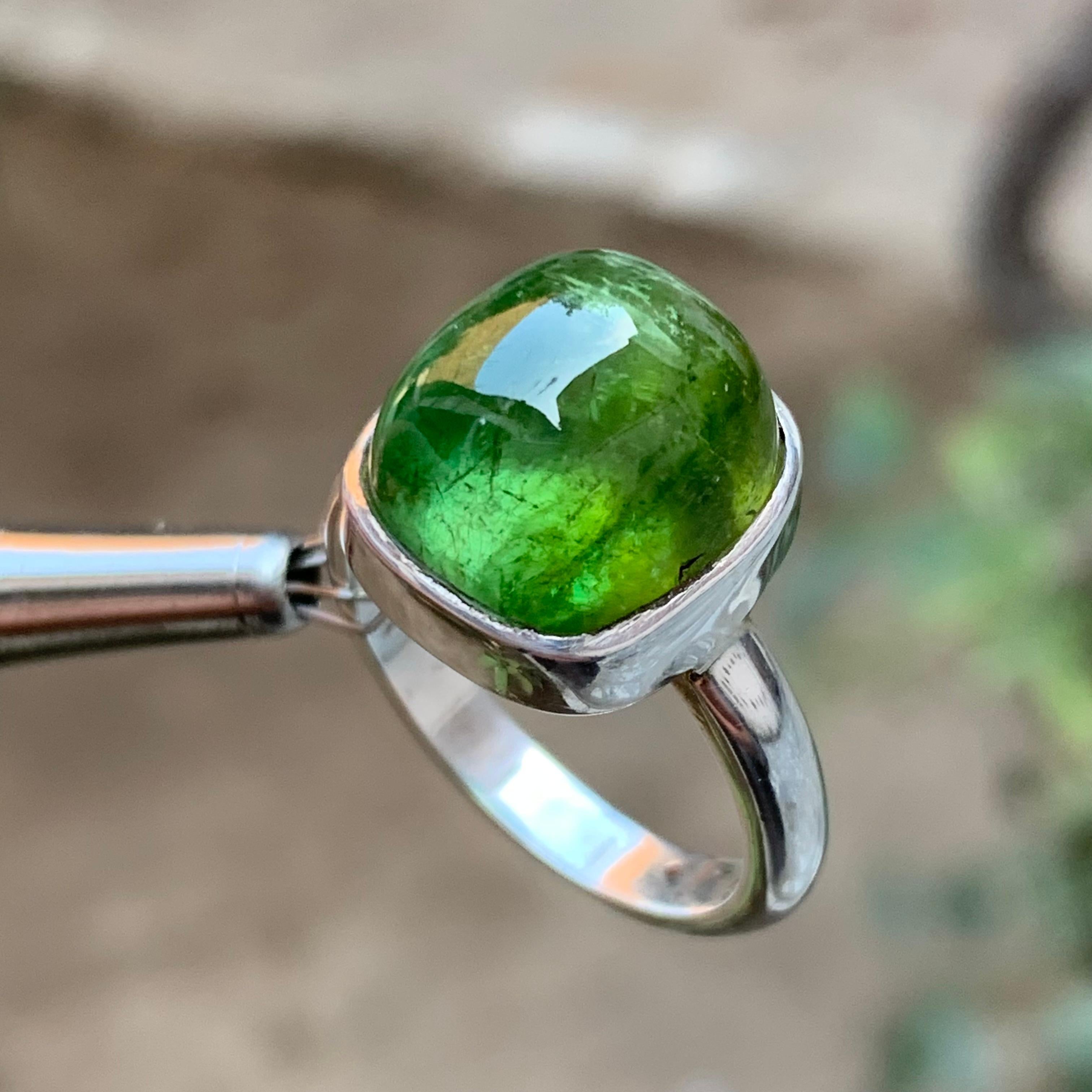 Green Natural Tourmaline Gemstone 925 Sterling Silver Handmade Cocktail Ring 4