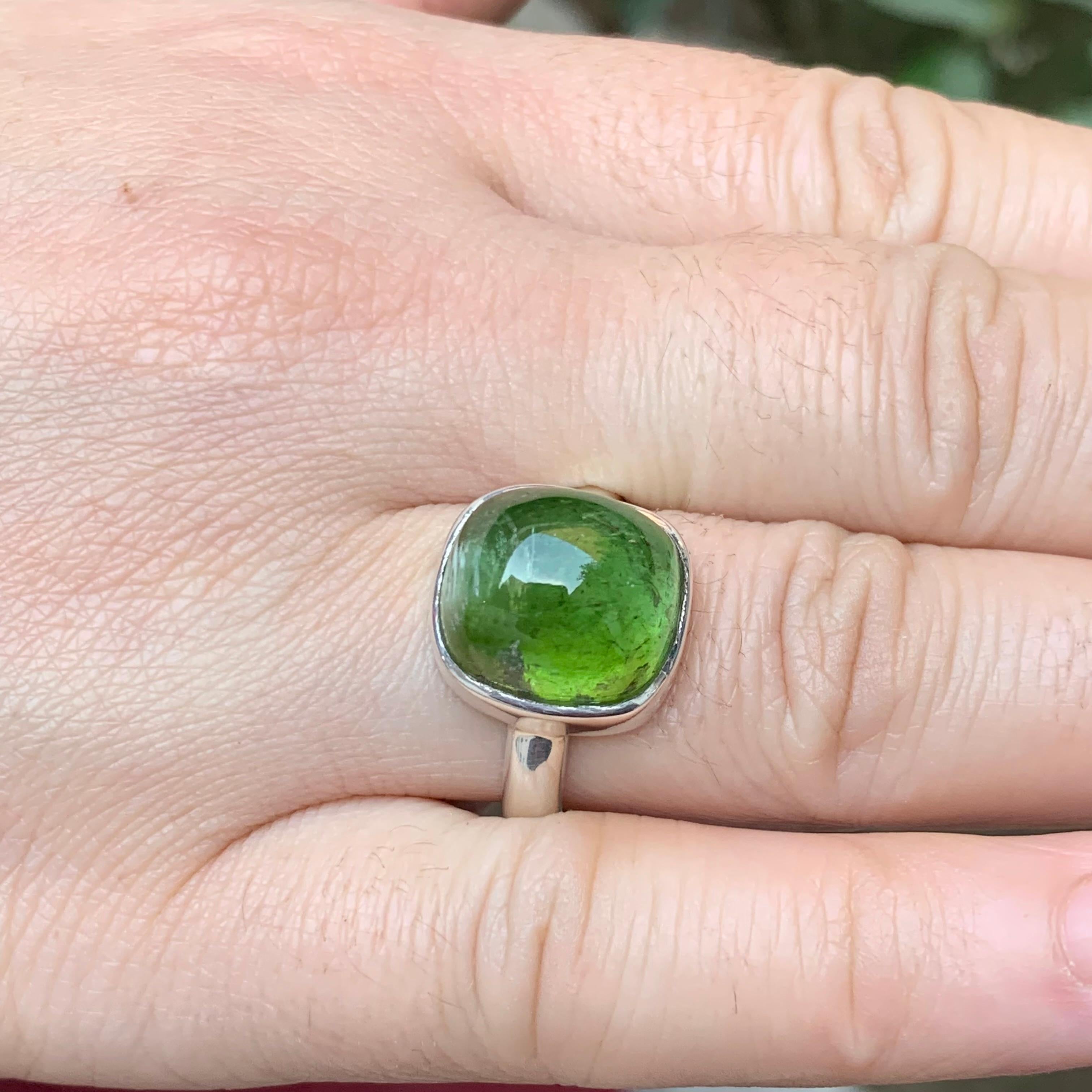 Green Natural Tourmaline Gemstone 925 Sterling Silver Handmade Cocktail Ring 5
