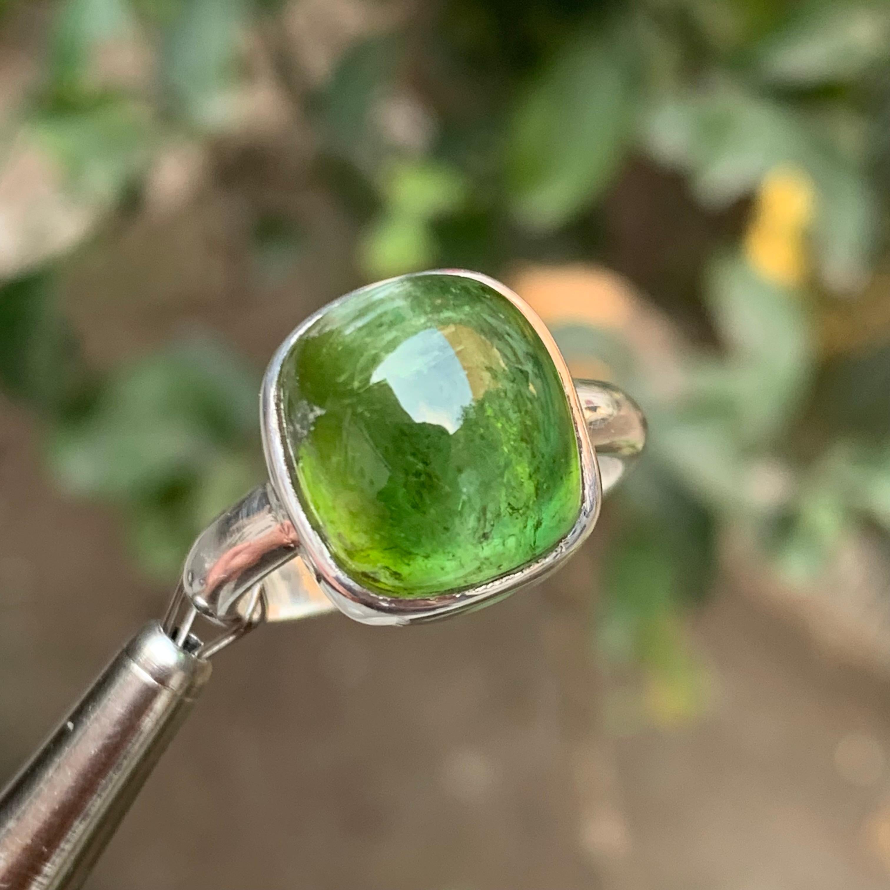 Green Natural Tourmaline Gemstone 925 Sterling Silver Handmade Cocktail Ring 7