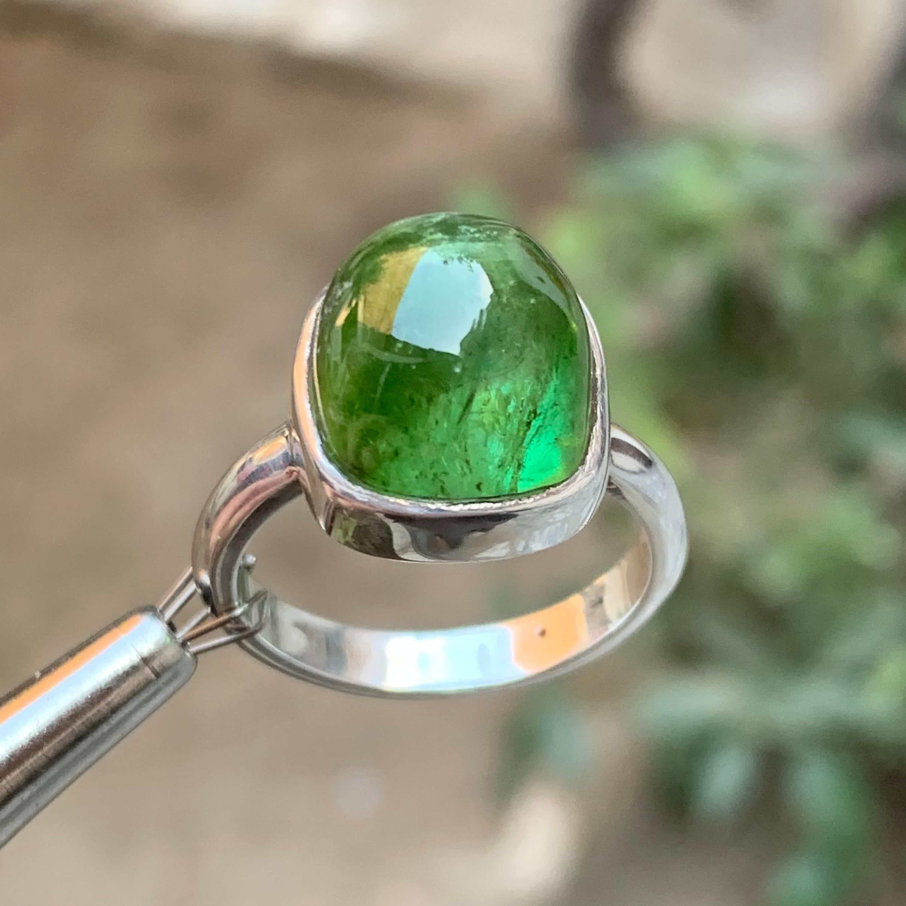 Green Natural Tourmaline Gemstone 925 Sterling Silver Handmade Cocktail Ring 8