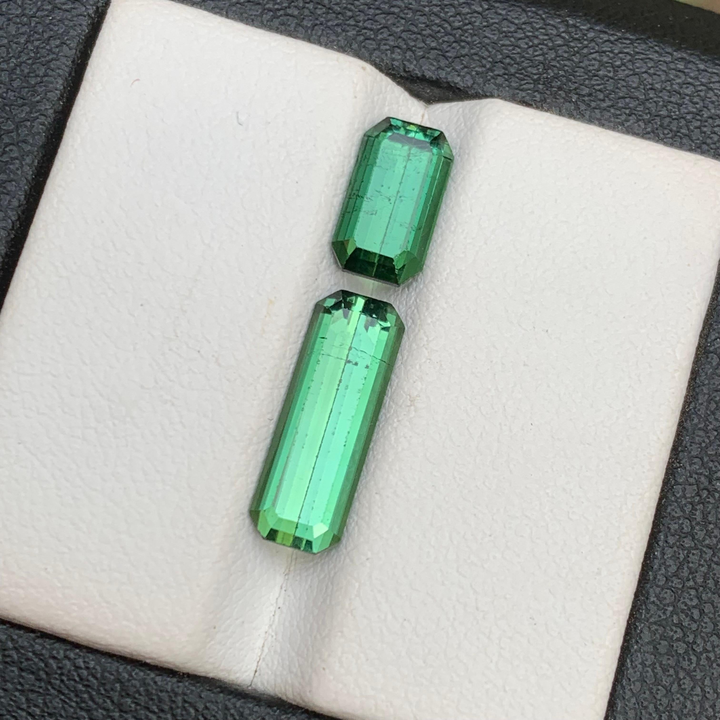 Green Natural Tourmaline Loose Gemstones 4.45 Ct Elongated Emerald Cut-Jewelry For Sale 1