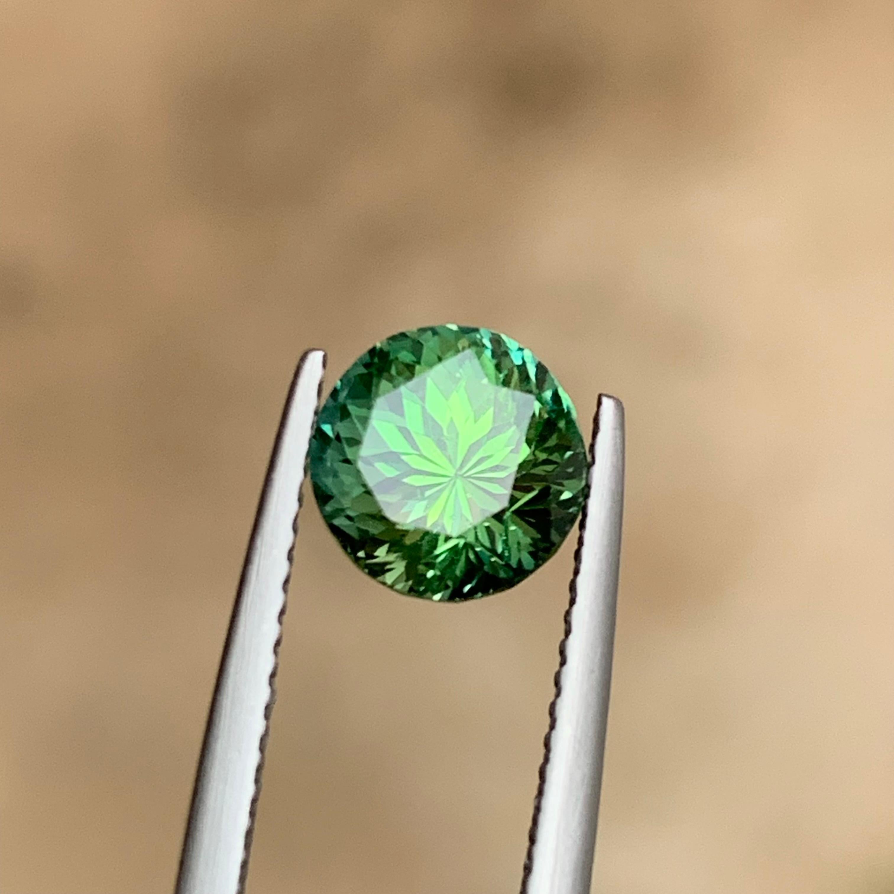 Green Natural Tourmaline Ring Loose Gemstone 2.60 Ct Round Brilliant Flower Cut For Sale 4
