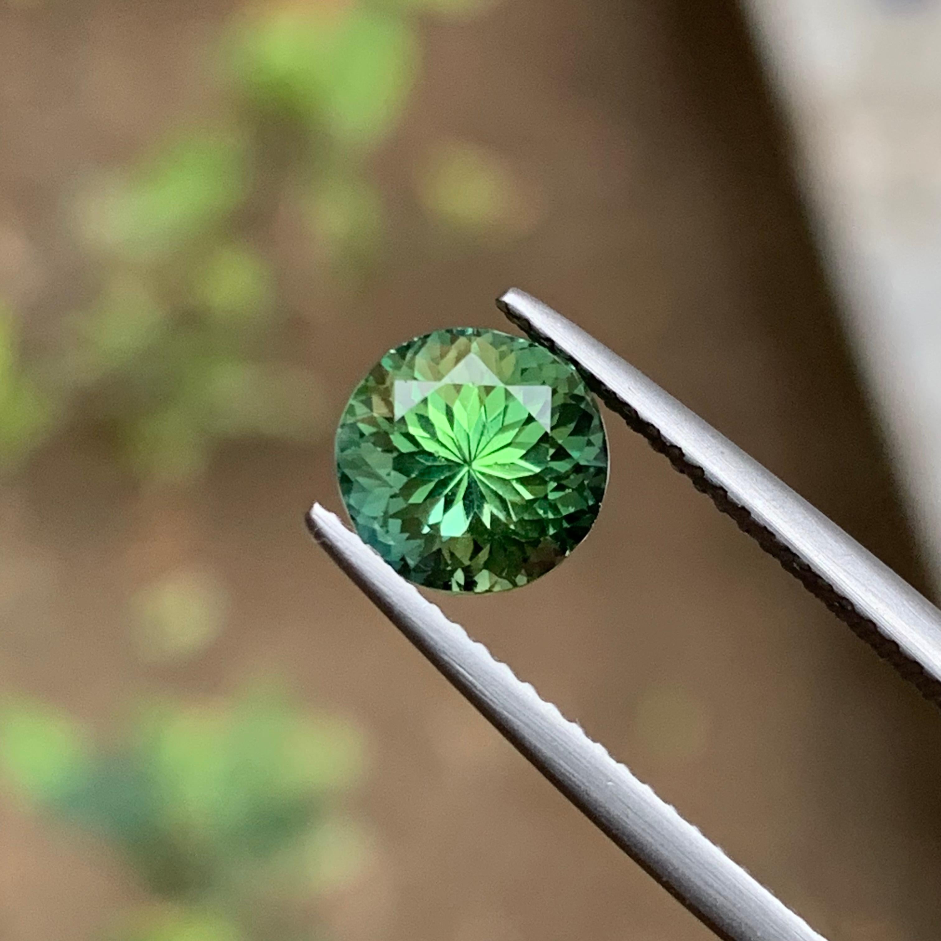 Green Natural Tourmaline Ring Loose Gemstone 2.60 Ct Round Brilliant Flower Cut For Sale 5