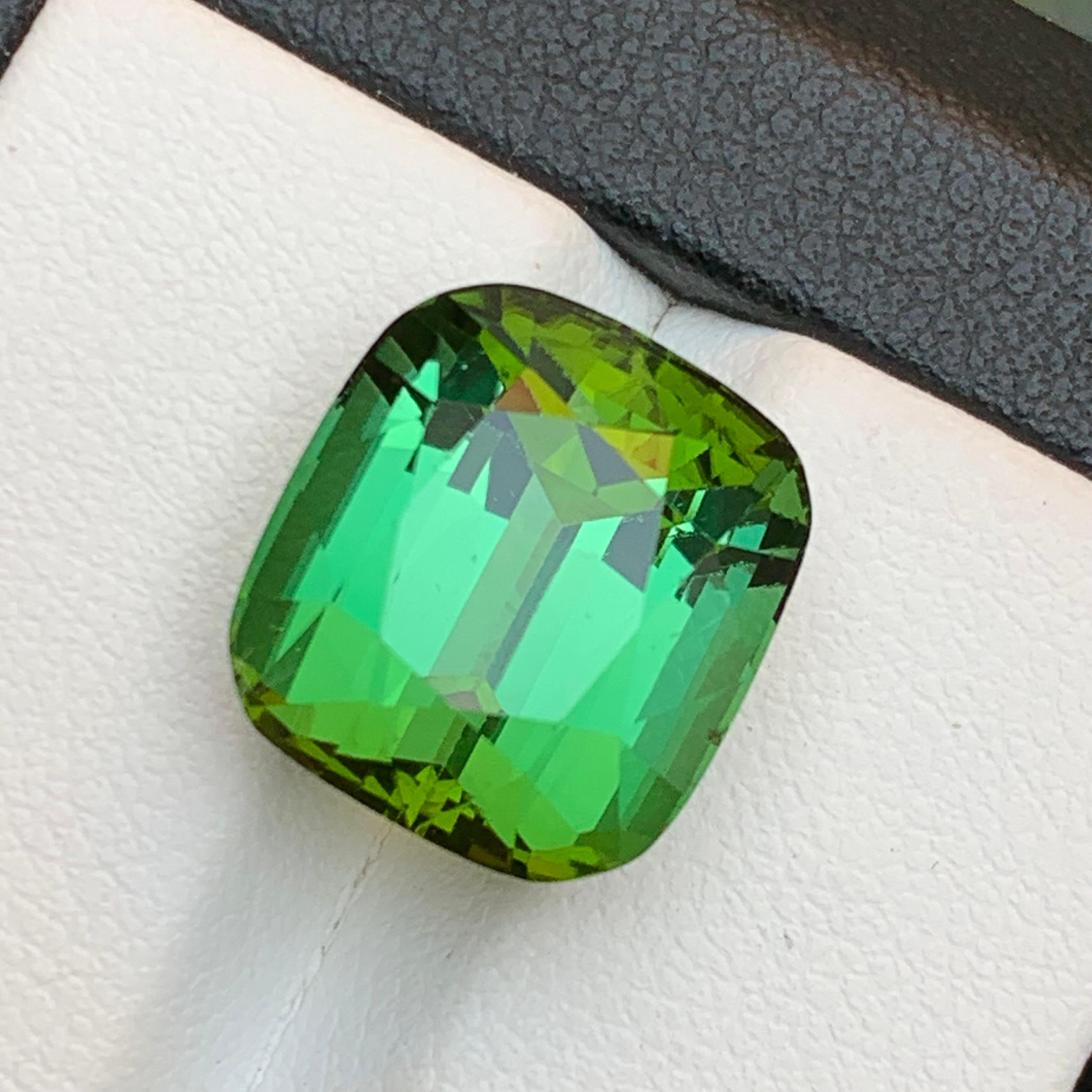 Green Natural Tourmaline Ring, Pendant Loose Gemstone 12.95 Ct Cushion Cut-Jewel For Sale 6