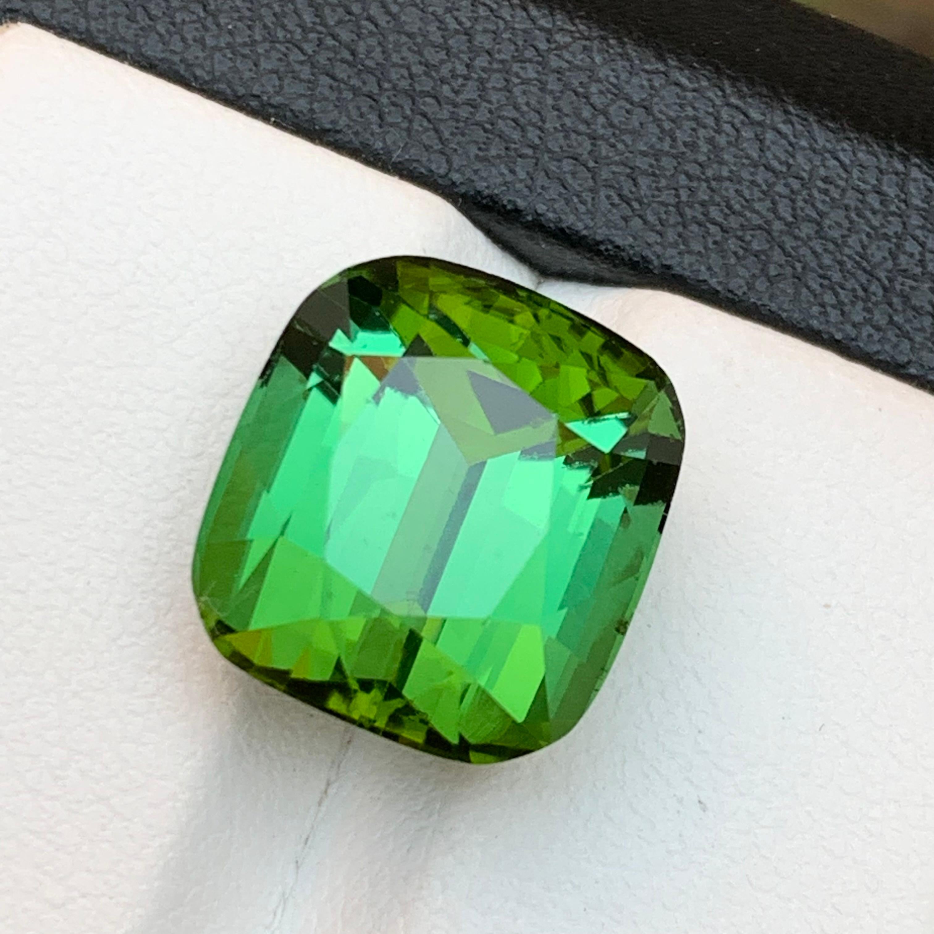 Green Natural Tourmaline Ring, Pendant Loose Gemstone 12.95 Ct Cushion Cut-Jewel For Sale 7