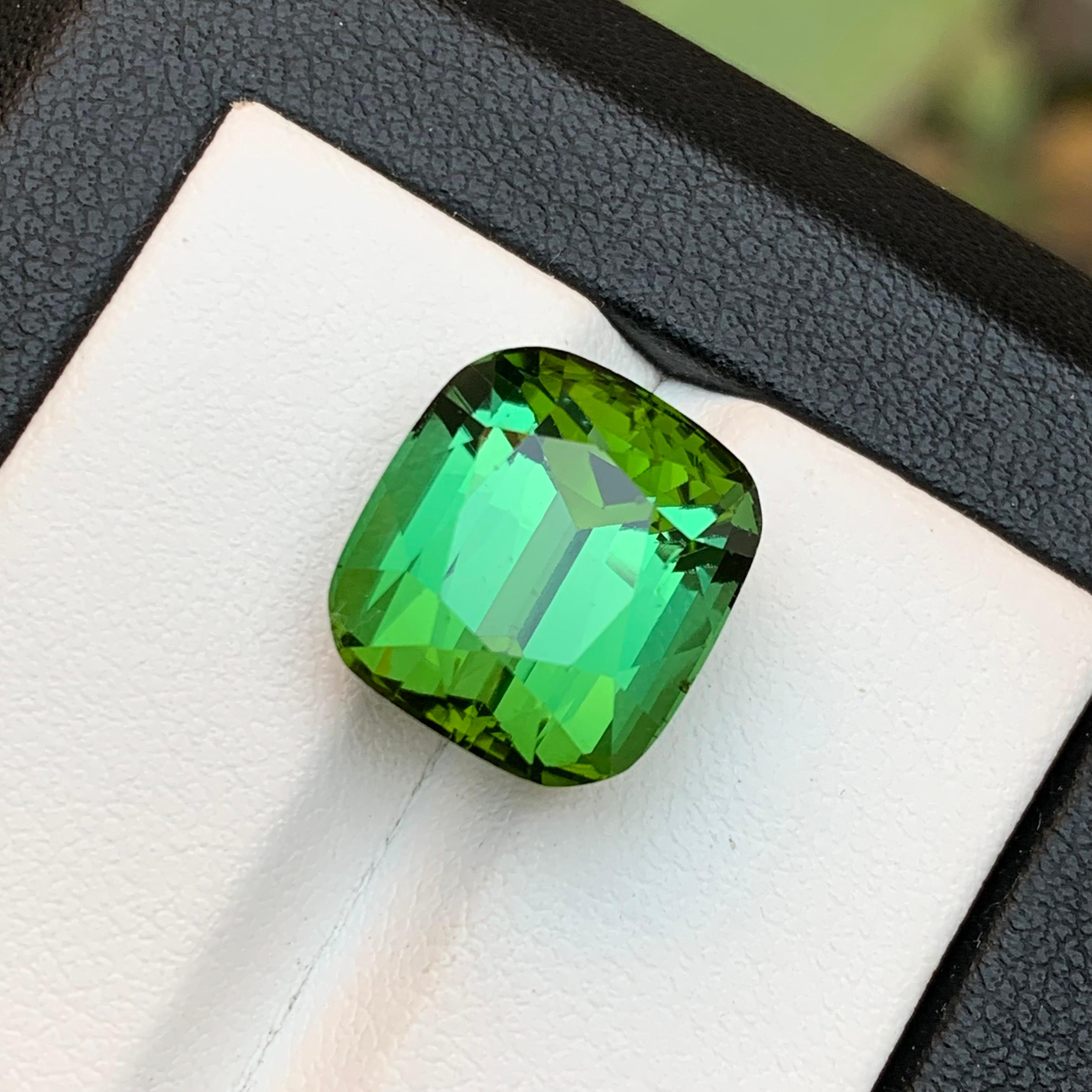 Green Natural Tourmaline Ring, Pendant Loose Gemstone 12.95 Ct Cushion Cut-Jewel For Sale 8