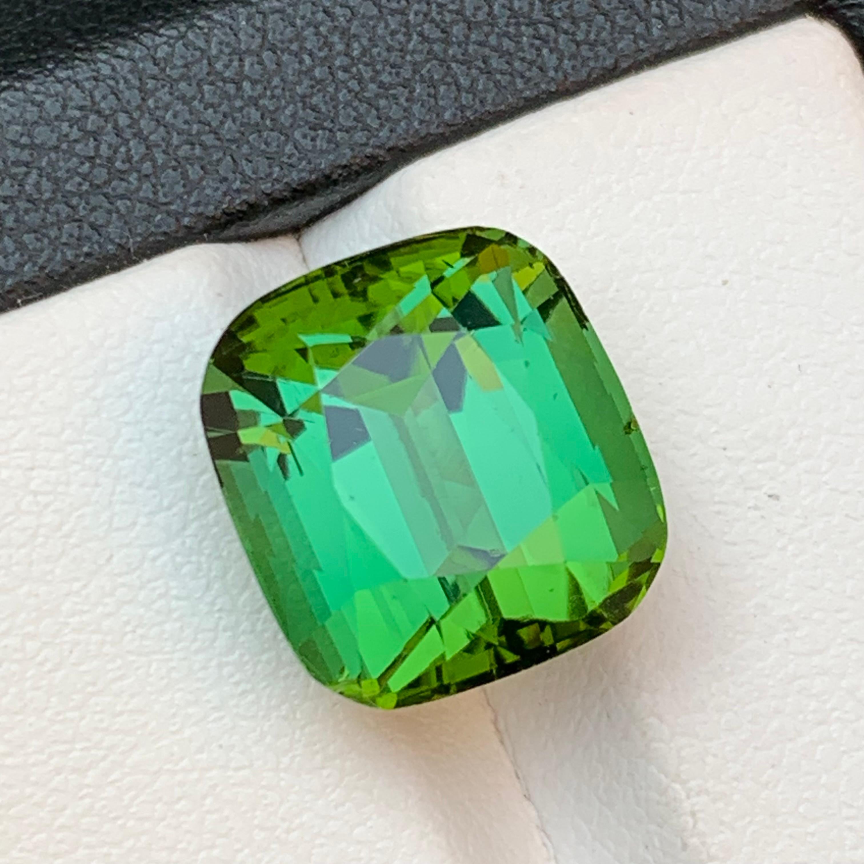 Contemporary Green Natural Tourmaline Ring, Pendant Loose Gemstone 12.95 Ct Cushion Cut-Jewel For Sale