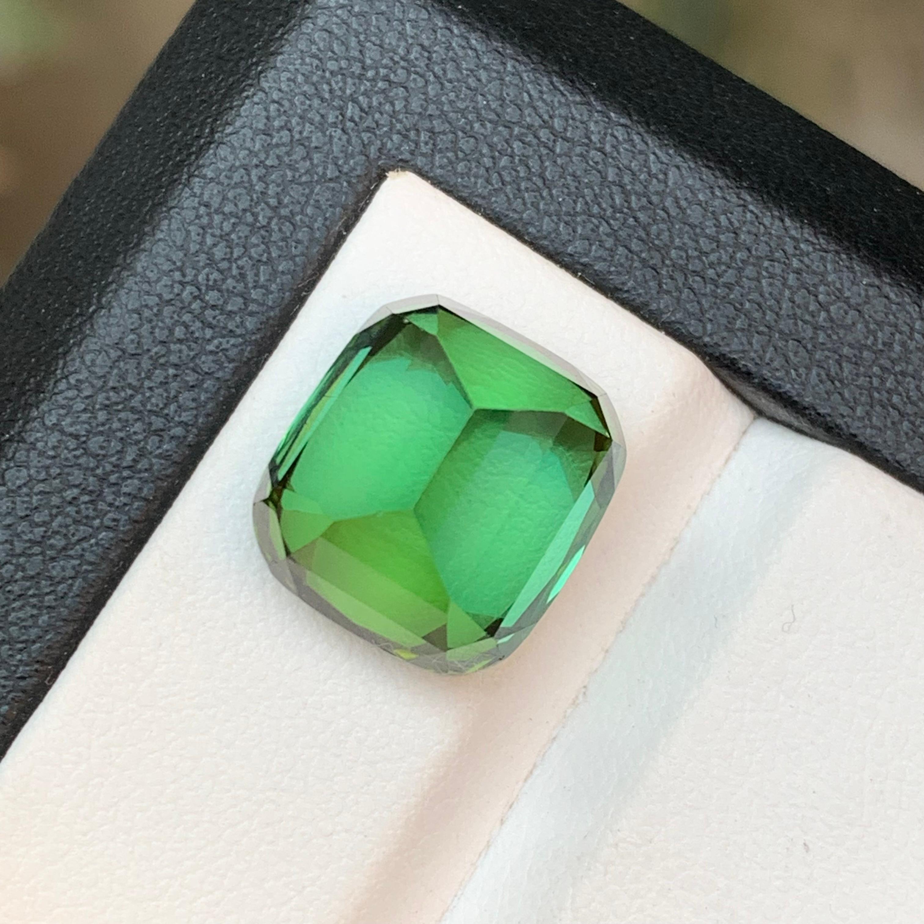 Green Natural Tourmaline Ring, Pendant Loose Gemstone 12.95 Ct Cushion Cut-Jewel For Sale 1