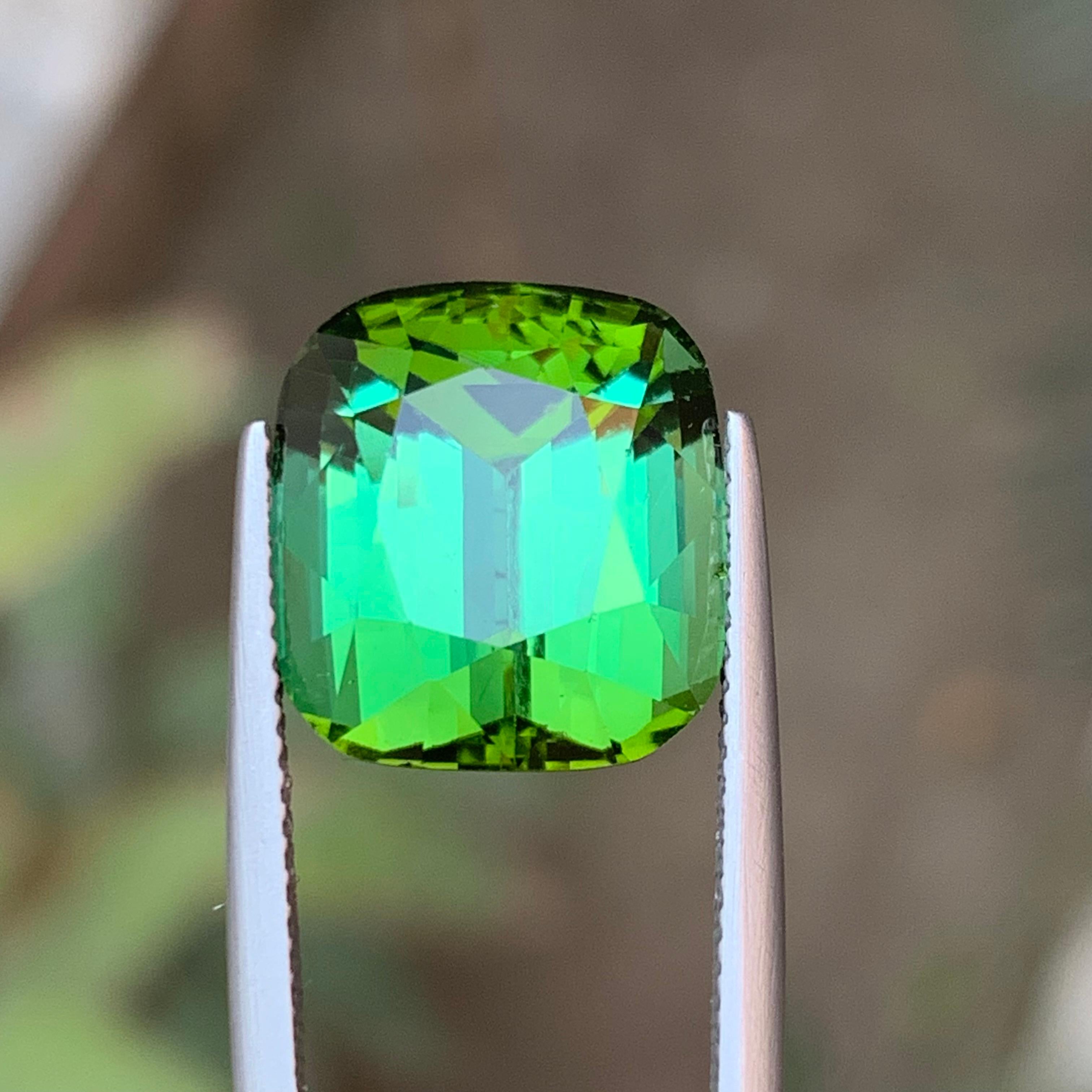 Green Natural Tourmaline Ring, Pendant Loose Gemstone 12.95 Ct Cushion Cut-Jewel For Sale 4