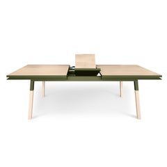 French green extendable dining table in solid wood, designer Eric Gizard, Paris