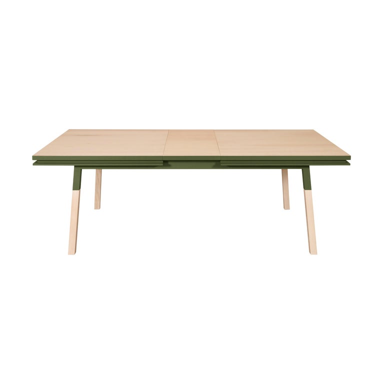 Green and natural wood extensible dining table in solid wood, design E ...