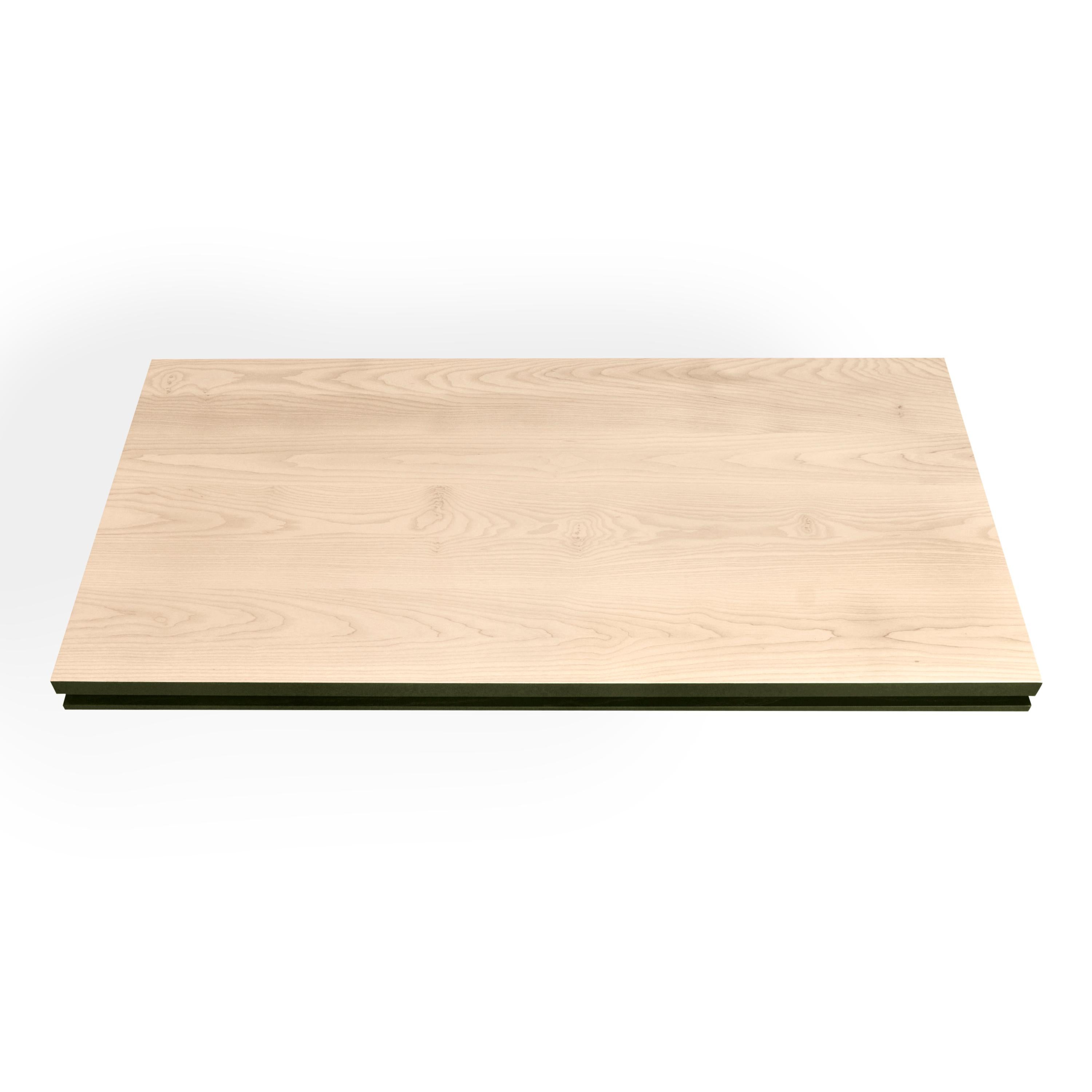 Scandinavian Modern Green & natural wood extensible dining table in solid wood, design E. Gizard For Sale