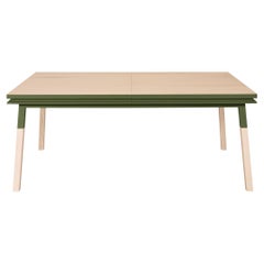 Green & natural wood extensible dining table in solid wood, design E. Gizard