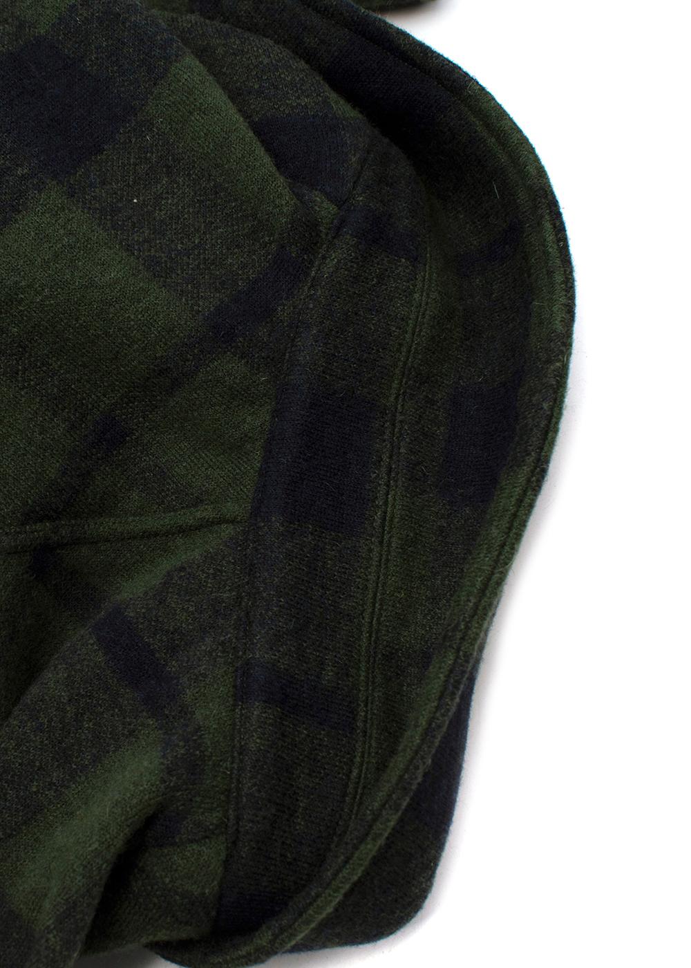 Green & Navy Plaid Wool Flannel Overshirt For Sale 2