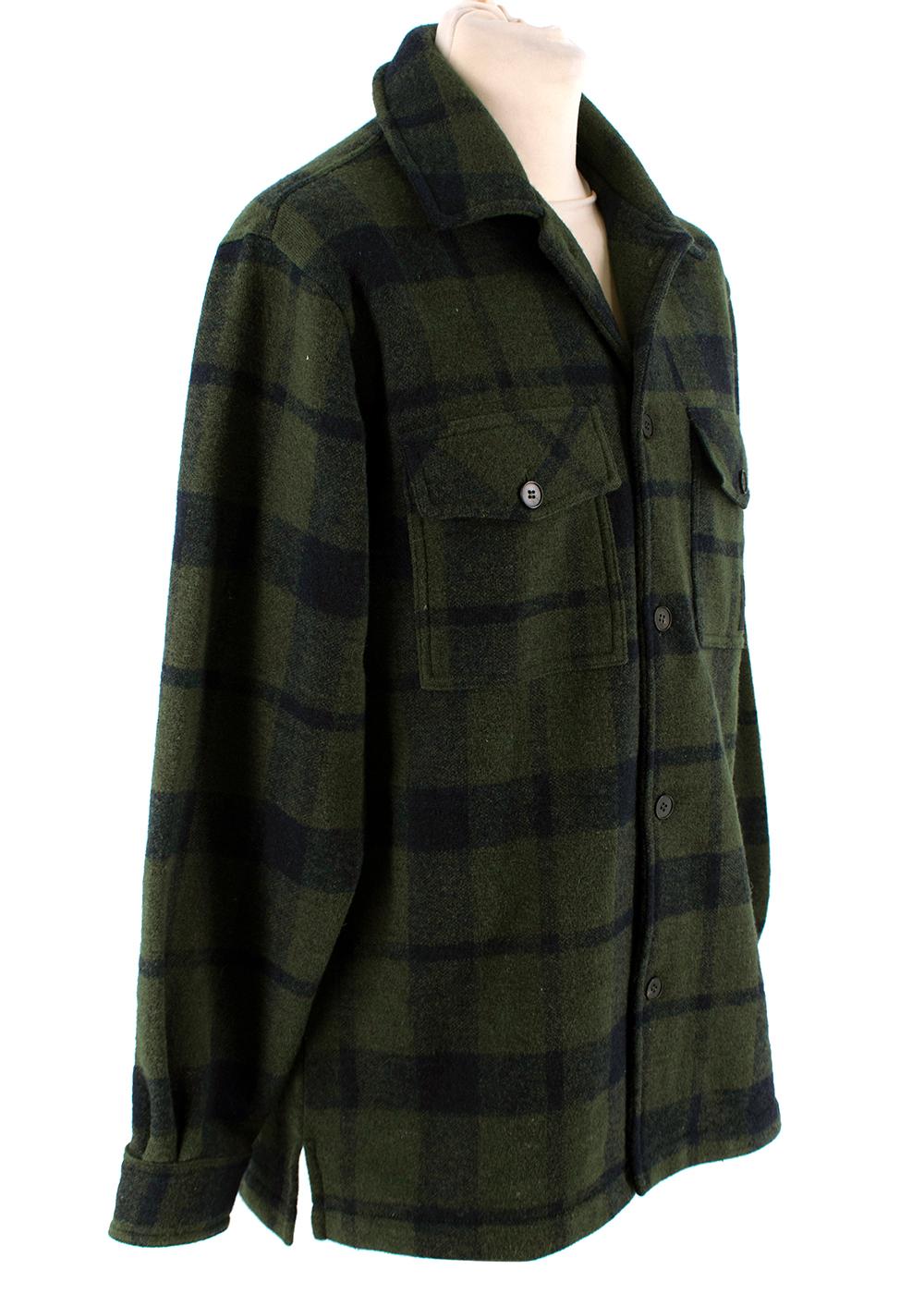 MCQ Green & Navy Plaid Wool Flannel Overshirt

- Soft handle wool flannel with a slight stretch
- Dark earthy tones of blue and green
- Classic collar, button front
- Wear layered over a t-shirt or light layer

Materials
80% Wool 
20% Polyester