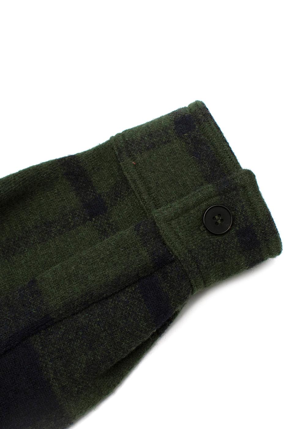 Green & Navy Plaid Wool Flannel Overshirt In Excellent Condition For Sale In London, GB