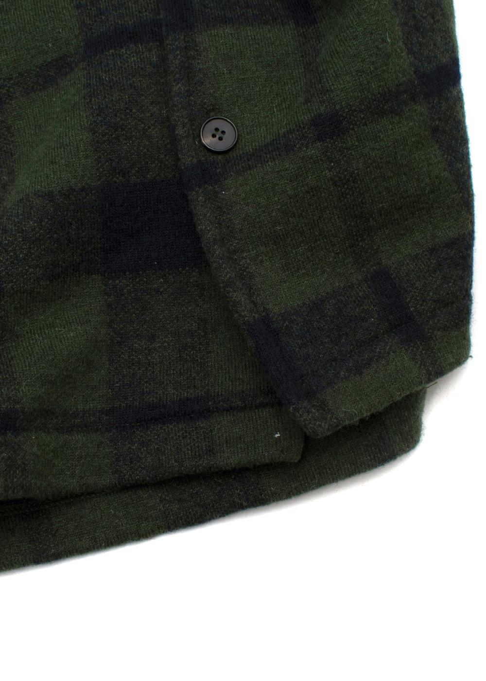Women's or Men's Green & Navy Plaid Wool Flannel Overshirt For Sale