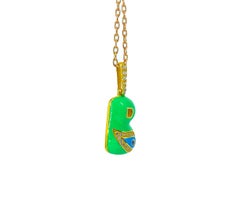 Green Neon Blaze Evil Eye ID B Initial Diamond 14K Yellow Gold Charm Necklace