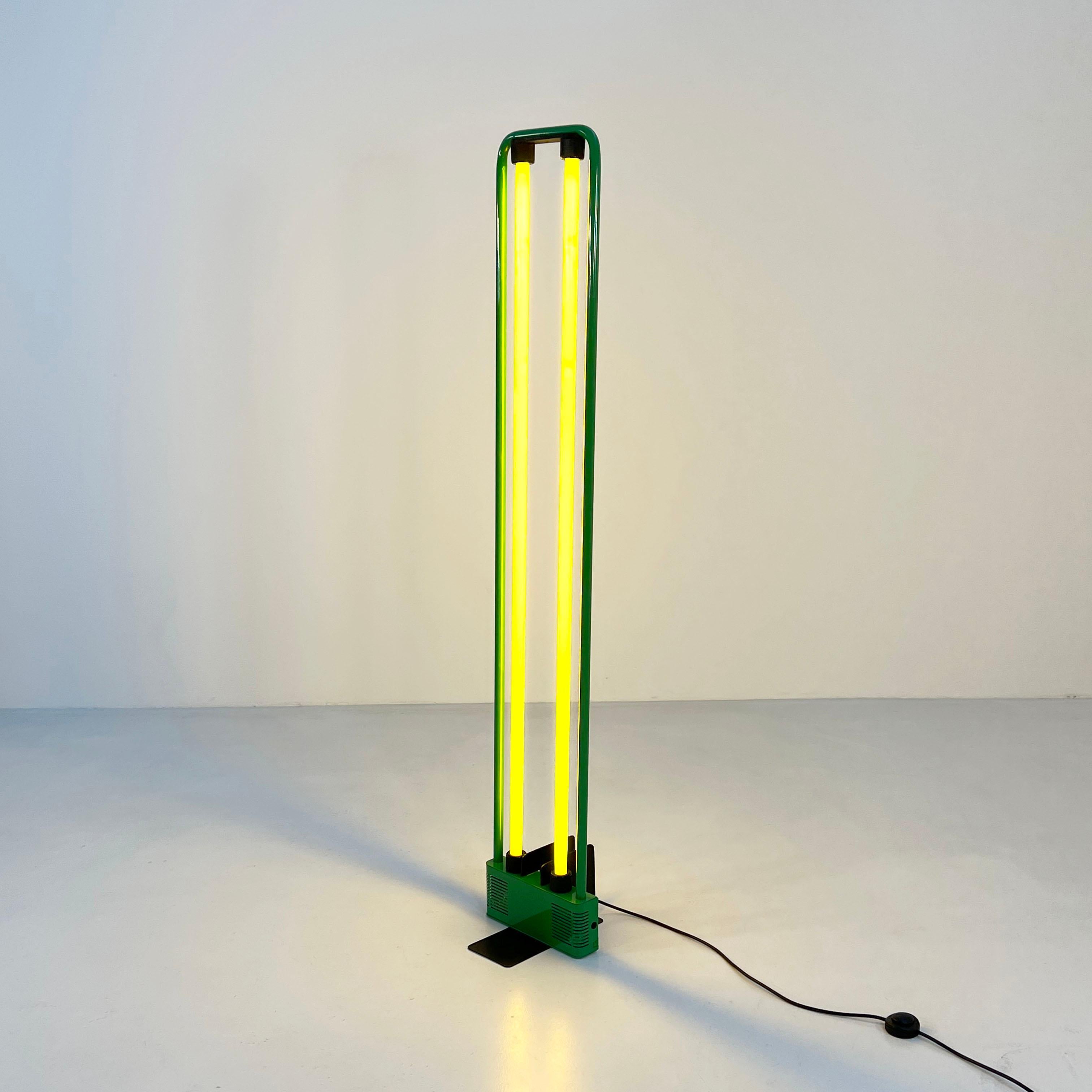 Designer - Gian N. Gigante
Producer - Zerbetto
Model - Large Fluorescent Floor Lamp
Design Period - Eighties
Measurements - Width 31 cm x Depth 31 cm x Height 169 cm 
Materials - Metal 
Color - Green
Light wear consistent with age and use. 
