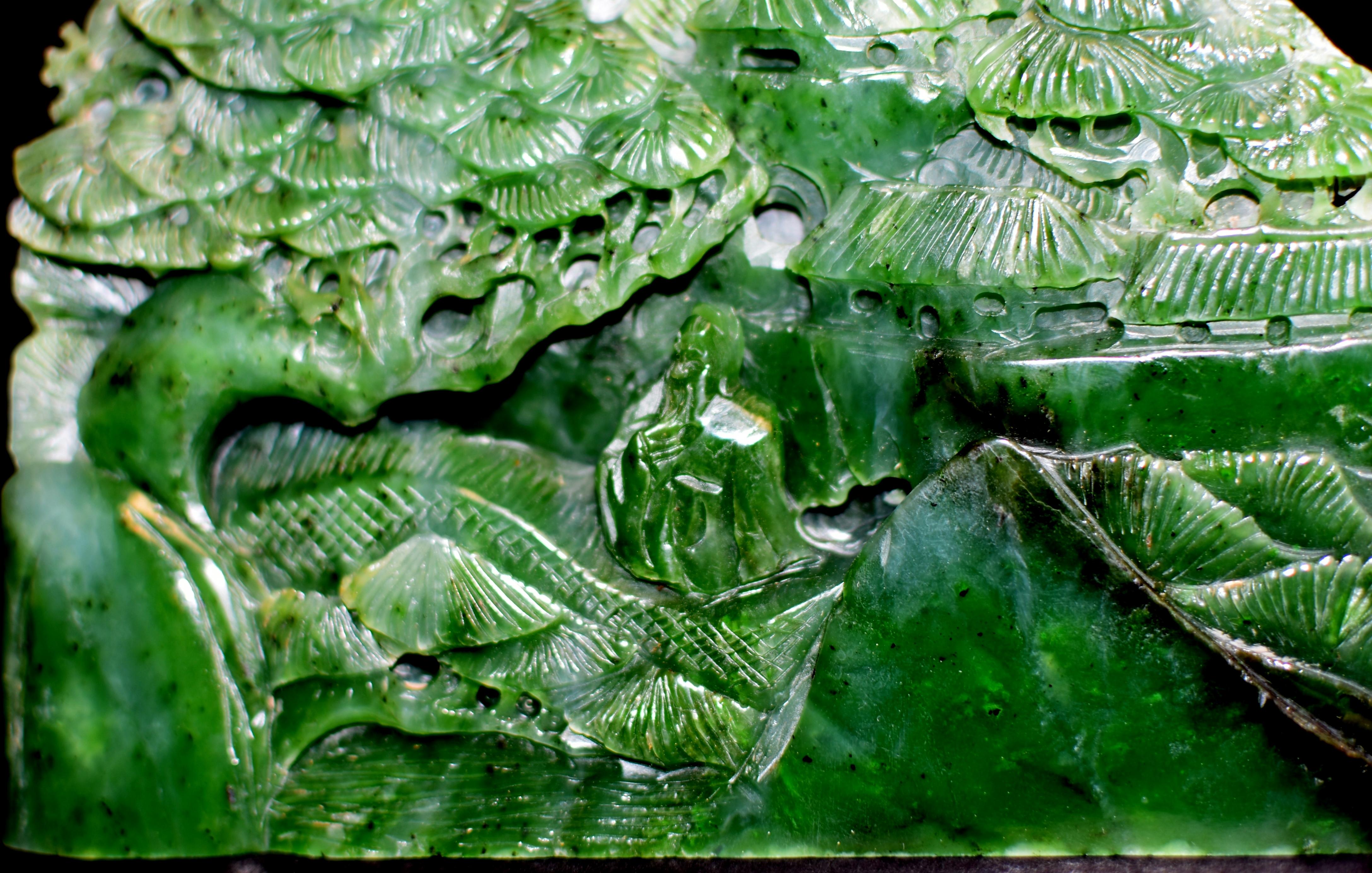Green Nephrite Jade Carved Statue Mountain Scene  5