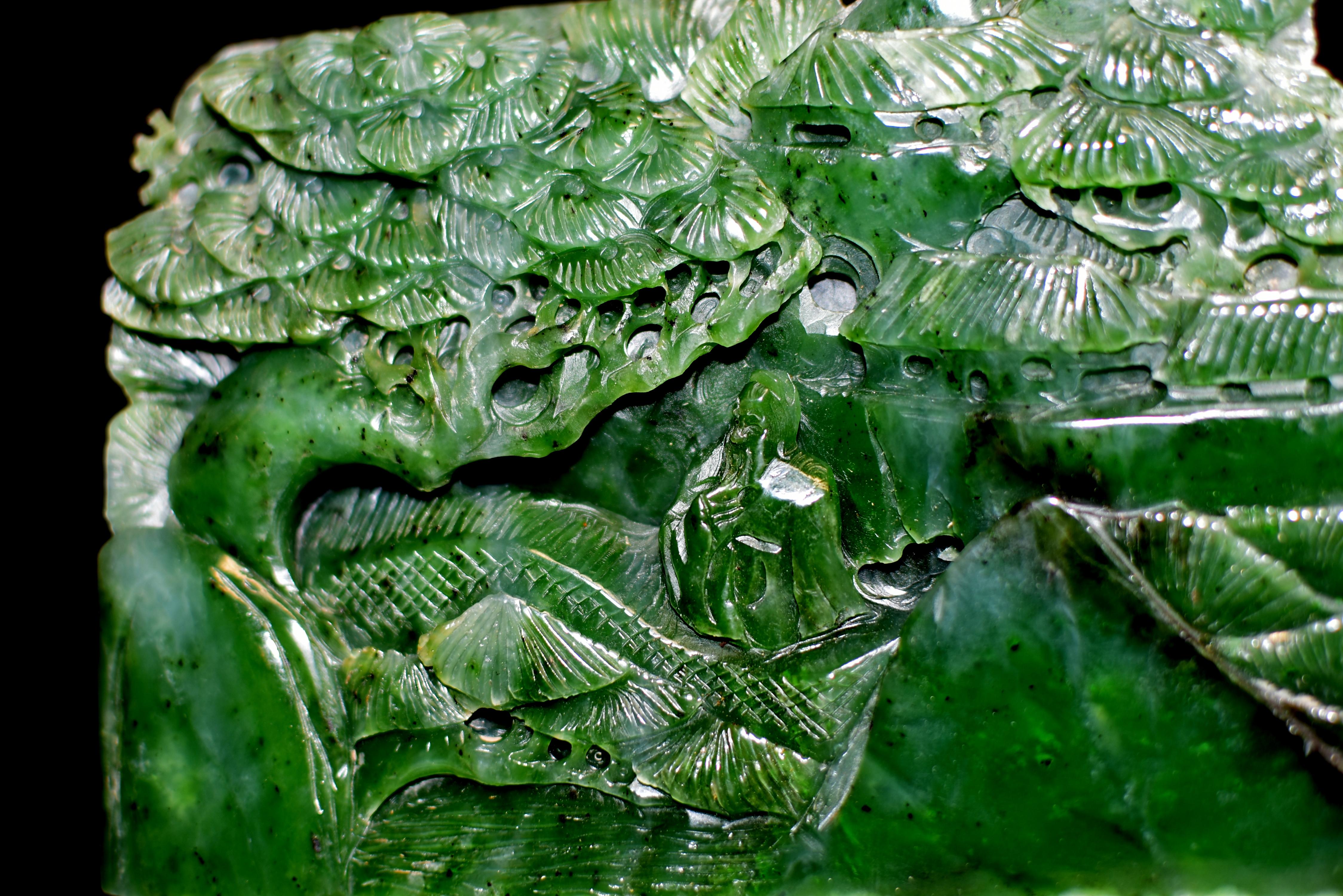 Green Nephrite Jade Carved Statue Mountain Scene  6