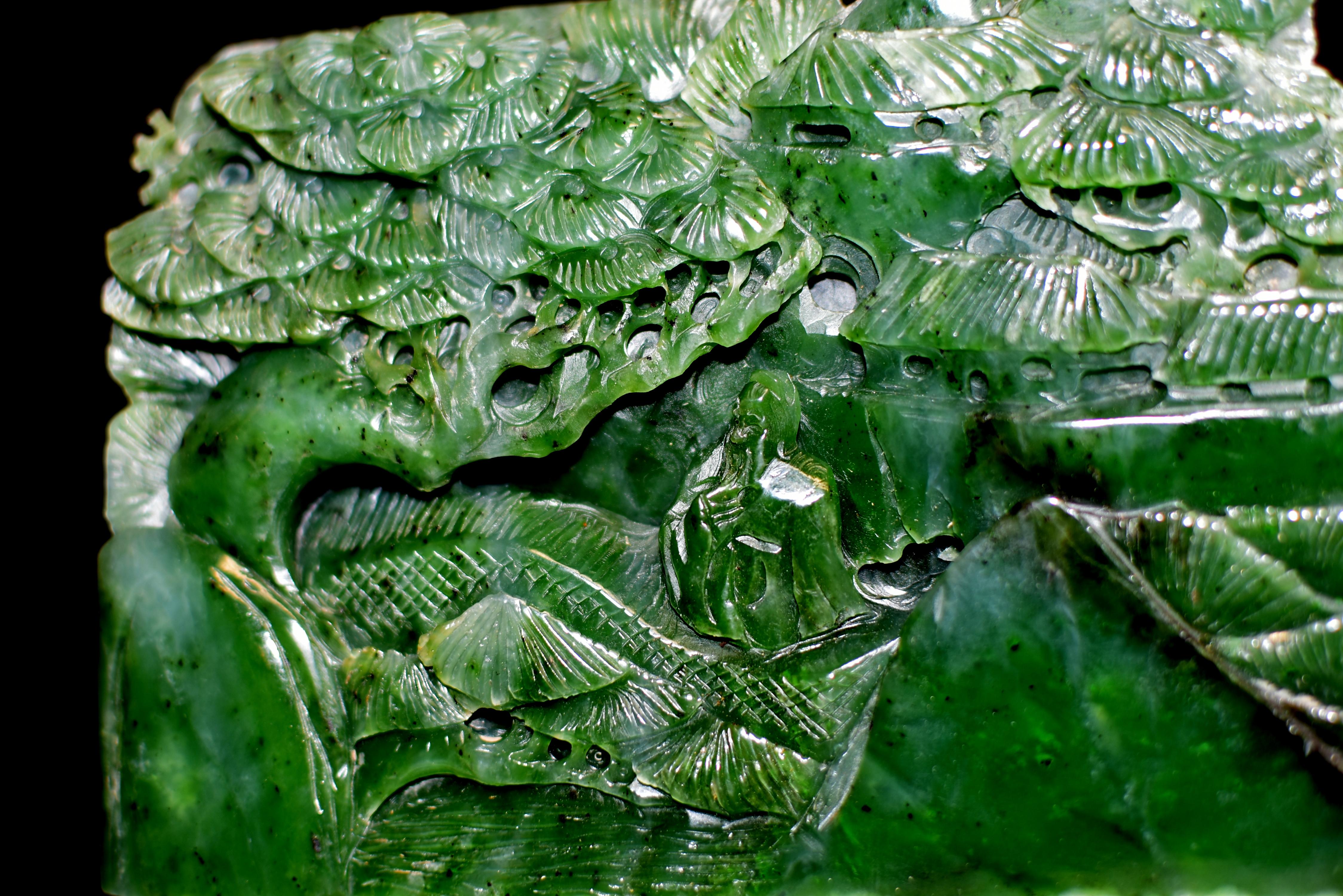 Green Nephrite Jade Carved Statue Mountain Scene 6