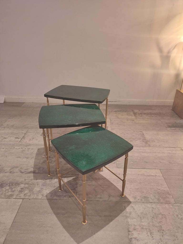 Green Nesting Tables by Aldo Tura, 1975, Set of 3 For Sale at 1stDibs