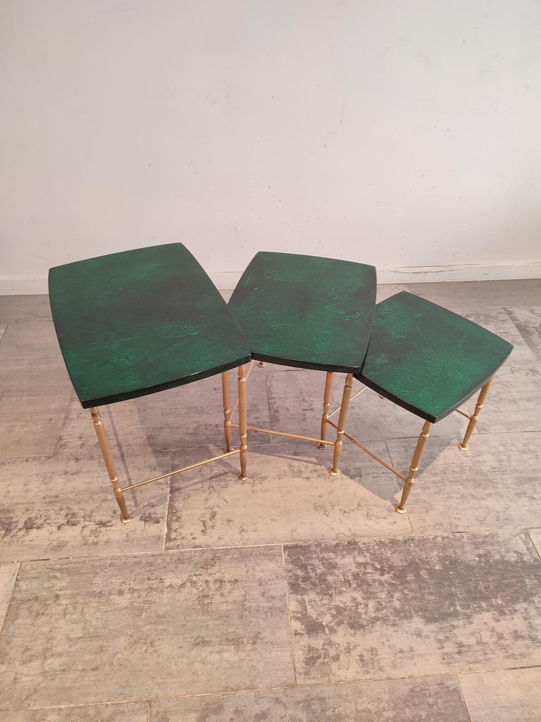 Green Nesting Tables by Aldo Tura, 1975, Set of 3 For Sale at 1stDibs
