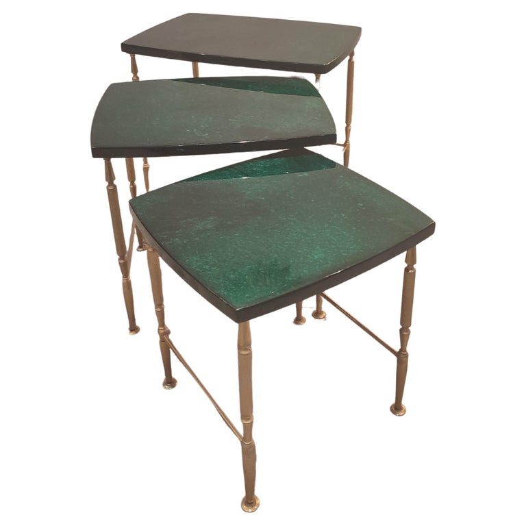 Green Nesting Tables by Aldo Tura, 1975, Set of 3 For Sale at 1stDibs