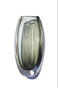 Green Nils Landberg for Orrefors Crystal Glass Vase, Sweden, 1950s