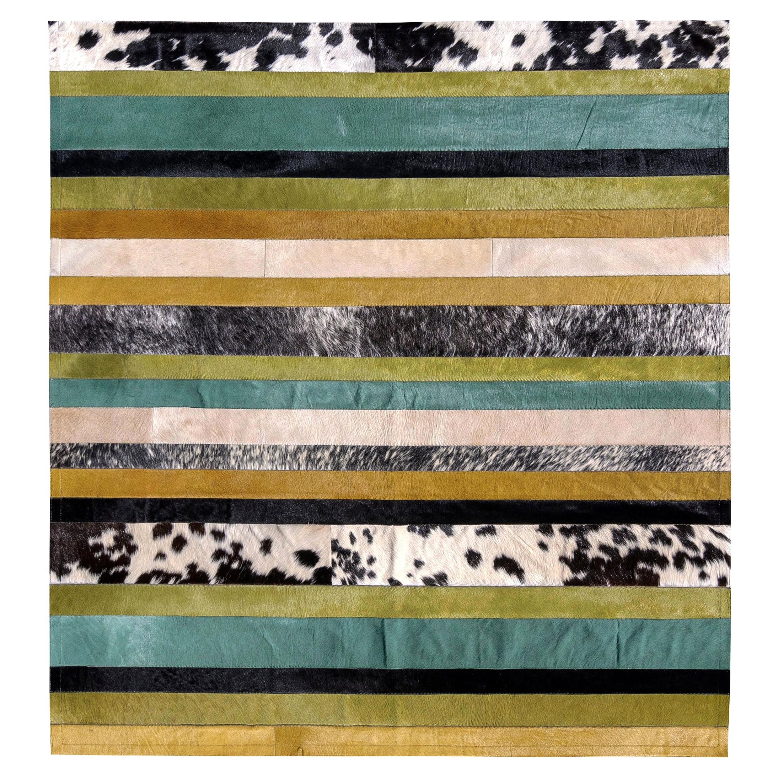 Tappeto in pelle di mucca personalizzabile Greene & Greene e strisce bianche Nueva Raya XX-Large