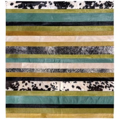 Green Ochre & White Stripes Nueva Raya Customizable Cowhide Area Rug Medium