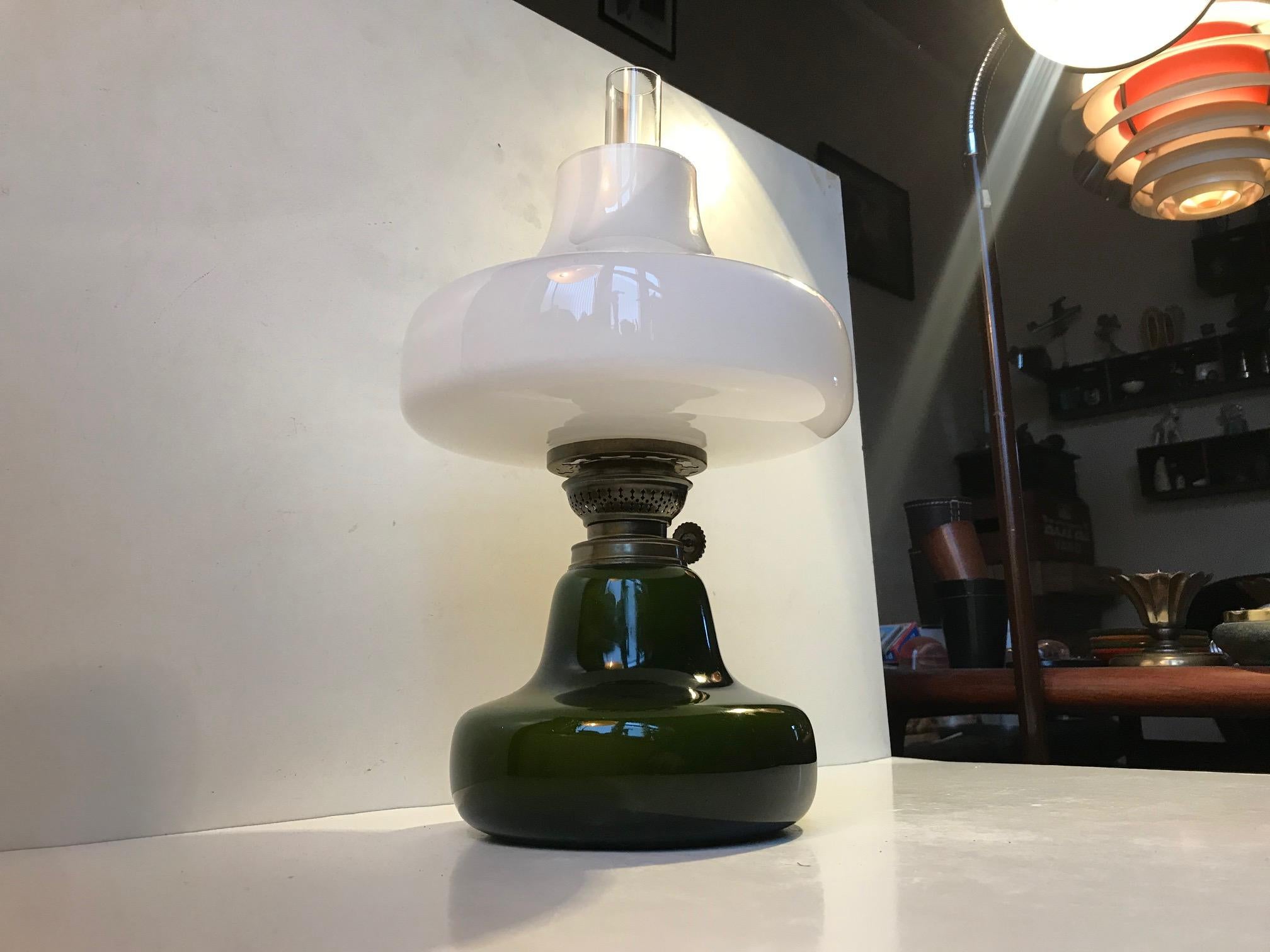 Danish Green Oline Oil Table Lamp from Fog & Mørup, Denmark, 1960s